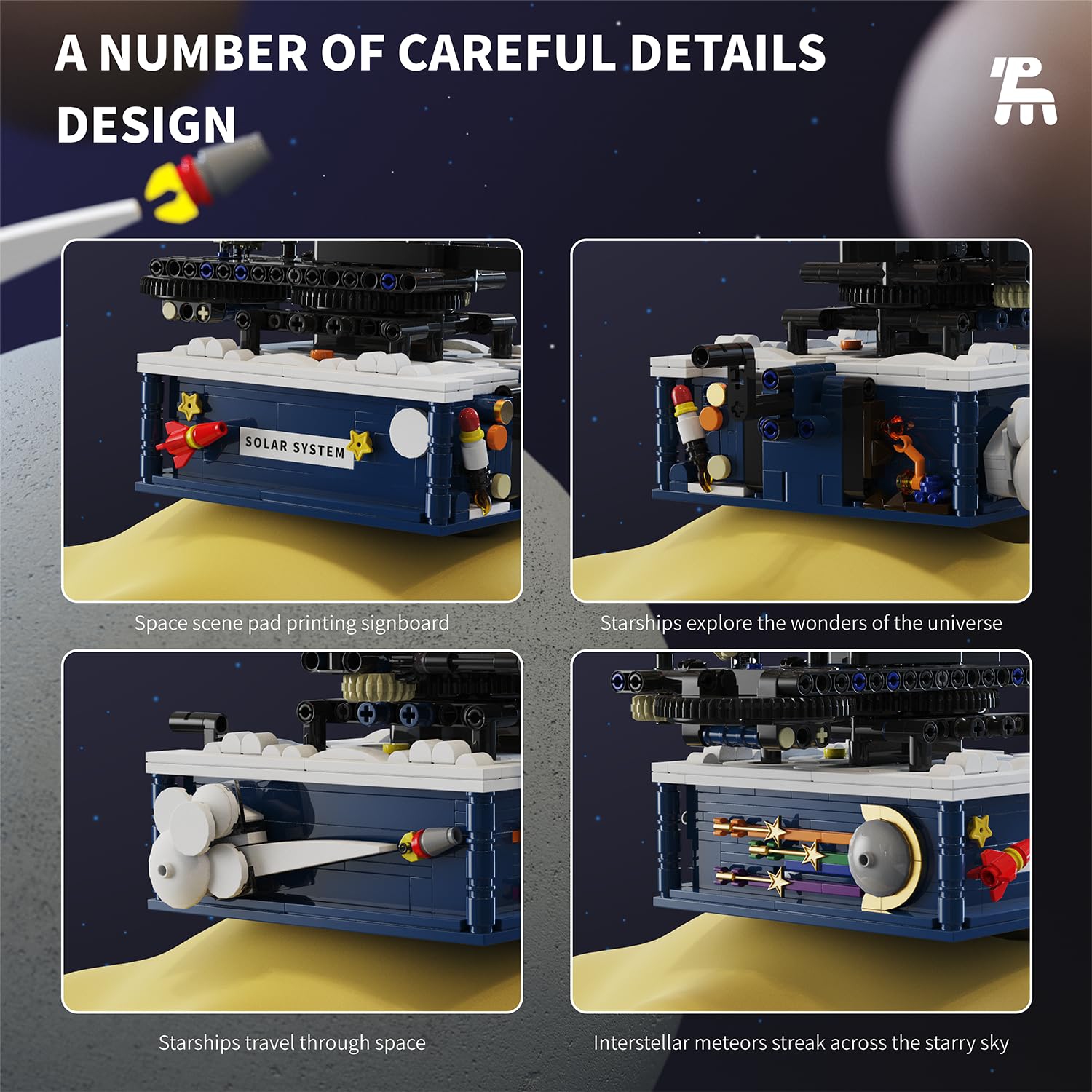 Solar System Building Block Set, Rotatable Solar System Model Kit with Light, Astronomy Education Buidling Toy, Science Kit for Kids 8+ and Adults,