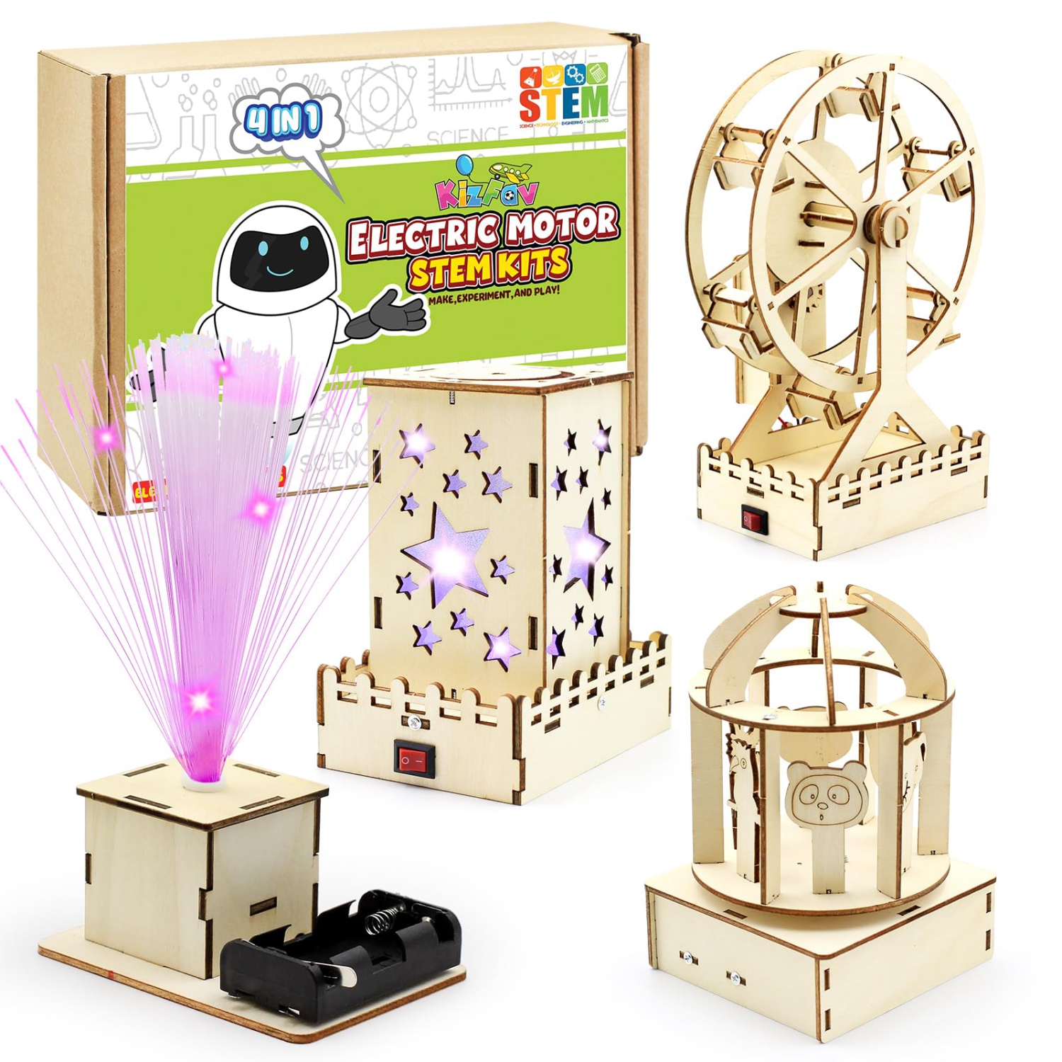 4 in 1 STEM Kits, Science Kits for Kids Ages 8-10-12, Wooden Building Toys, STEM Activities Projects 3D Puzzles Music Box, Christmas Birthday Crafts