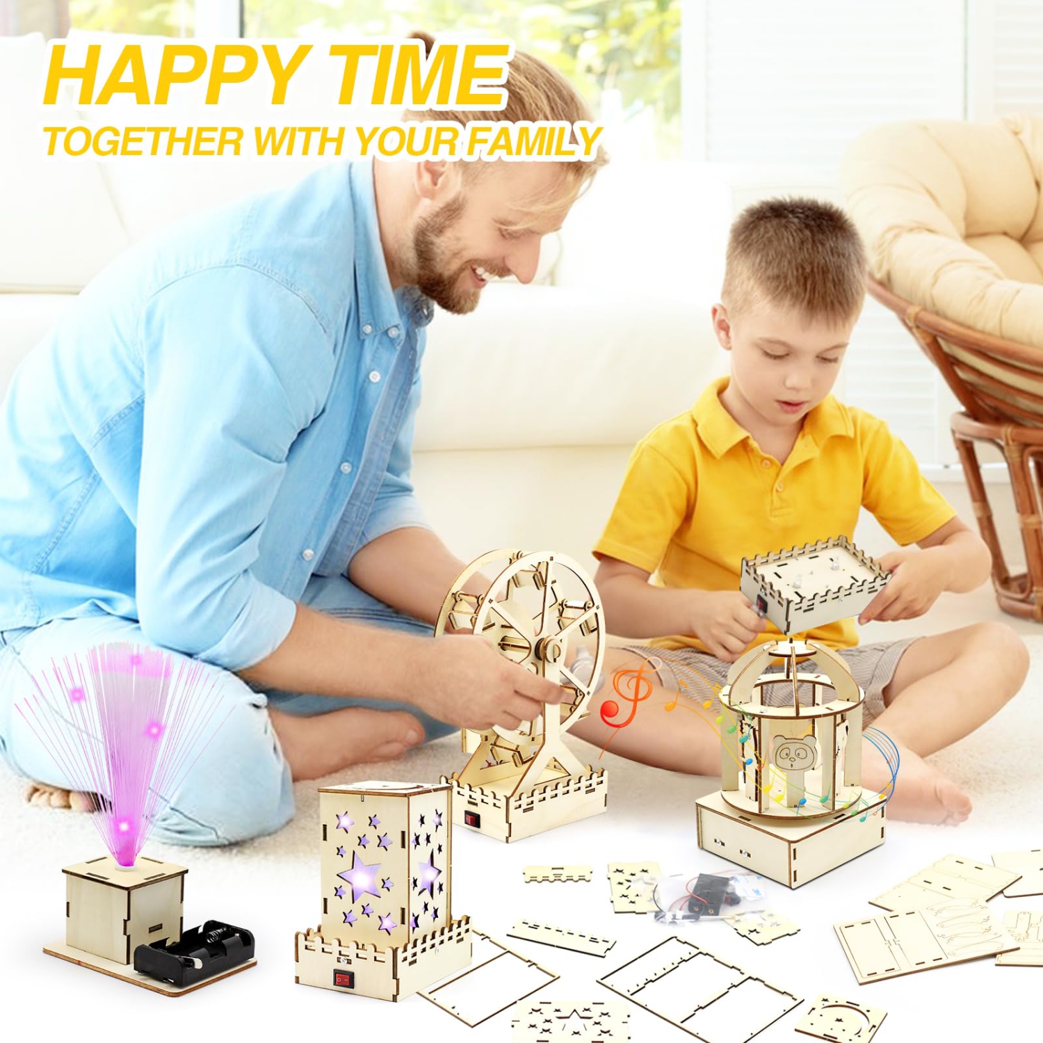 4 in 1 STEM Kits, Science Kits for Kids Ages 8-10-12, Wooden Building Toys, STEM Activities Projects 3D Puzzles Music Box, Christmas Birthday Crafts