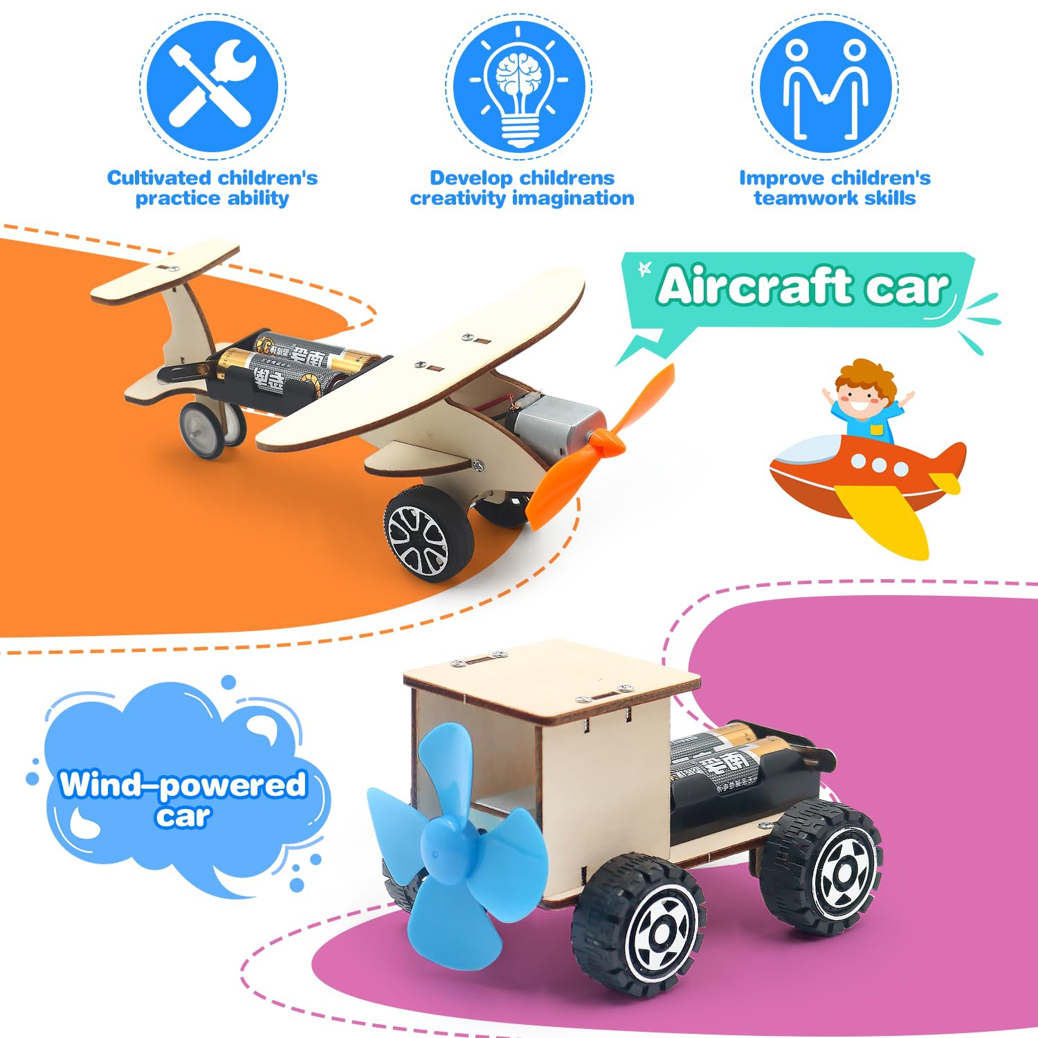 5 in 1 STEM Kits, Science Toys Kits for Kids Ages 8-12, STEM Toys for Boys Age 6 7 8 9 10 12 13 14 Girls Boys Birthday Gifts, DIY Wooden Model Car