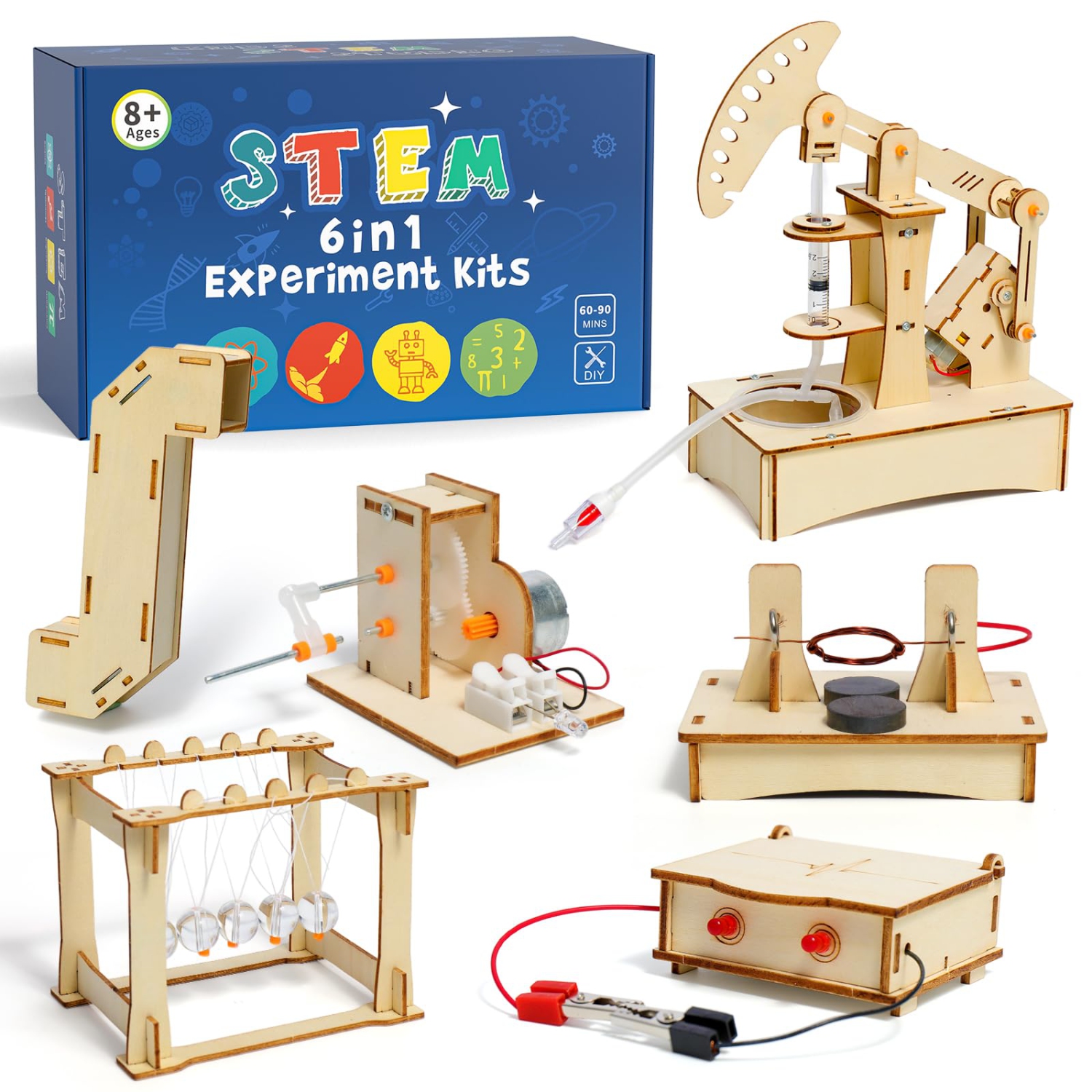 Trousses scientifiques 6 en 1 pour enfants, trousses de construction en bois, projets scientifiques pour enfants de 8 à 12 ans, jouets STIM pour