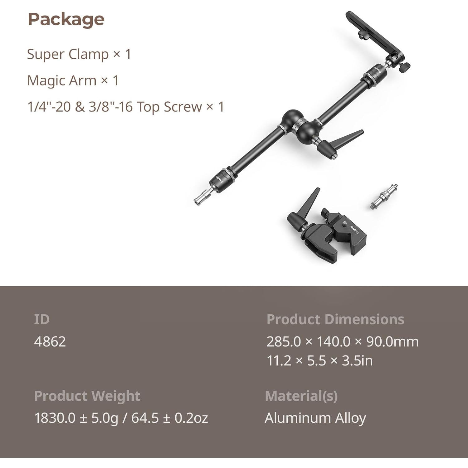 Support de caméra Friction Magic Arm de SmallRig avec super pince et plateforme de caméra, Studio Space Saver, support robuste pour lampes, appareils