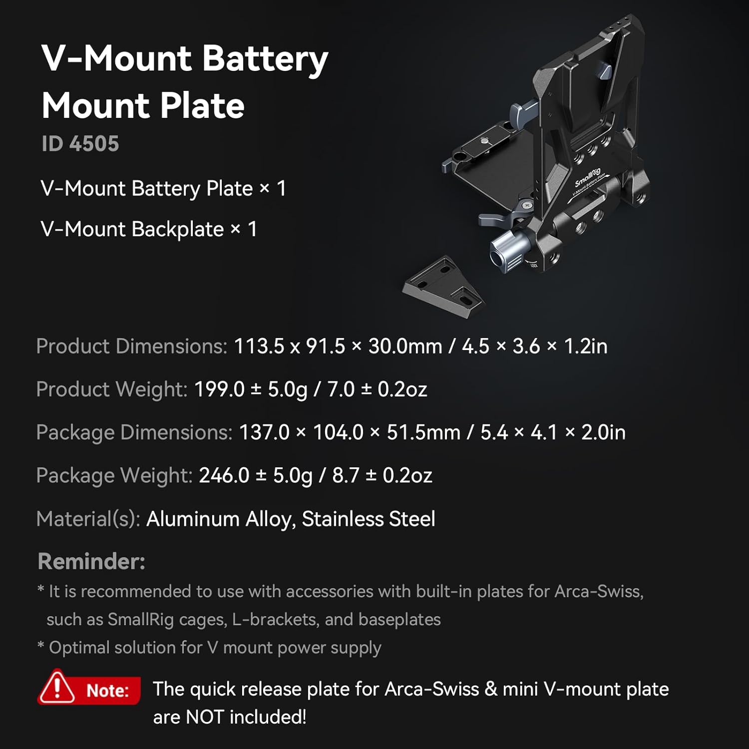 SmallRig V-Mount Battery Plate, V Lock Battery Mounting Plate with 1/4"-20 & 3/8:-16 Threaded Holes, L-Shape Compact & Foldable Tool-Free V Mount for