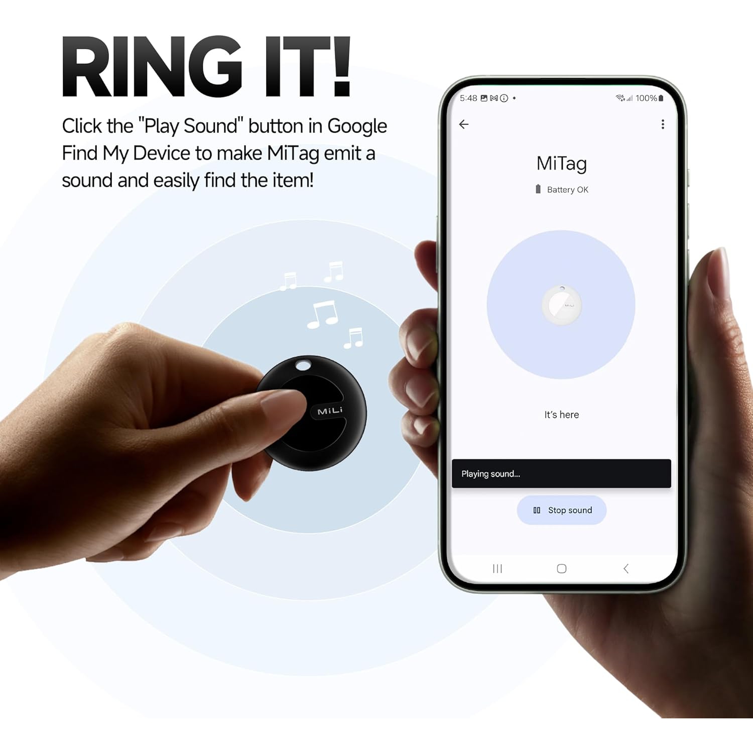 MiLi Bluetooth Tracker for Android, Google Official Authorized, Key Finder, Luggage Tracker, Item Locator Compatible with Google Find My Device,...