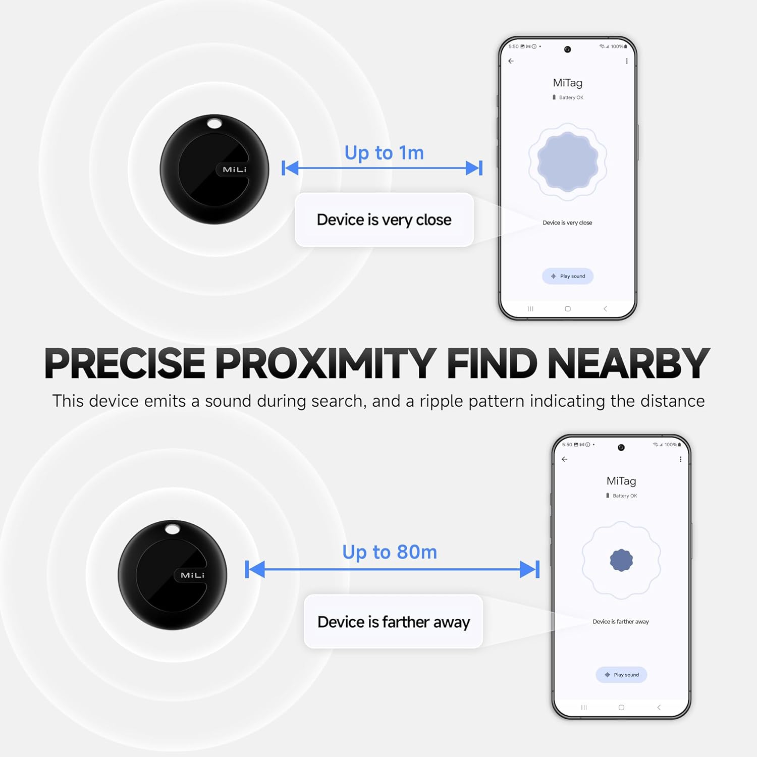 MiLi Bluetooth Tracker for Android, Google Official Authorized, Key Finder, Luggage Tracker, Item Locator Compatible with Google Find My Device,
