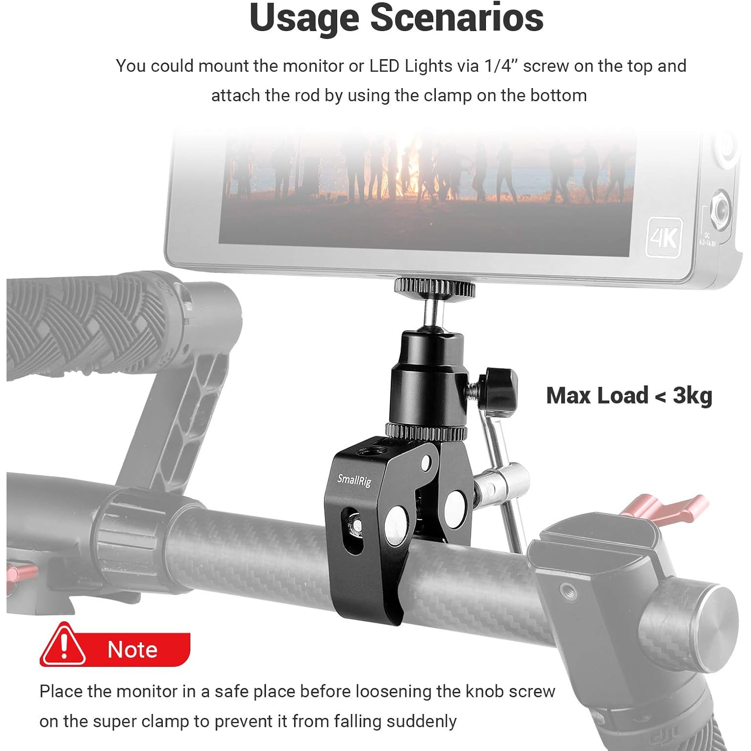 Super pince de SmallRig avec mini adaptateur pour griffe porte-accessoires avec vis 1/4 pour moniteur de champ LCD, lampes LED, microphone, pour