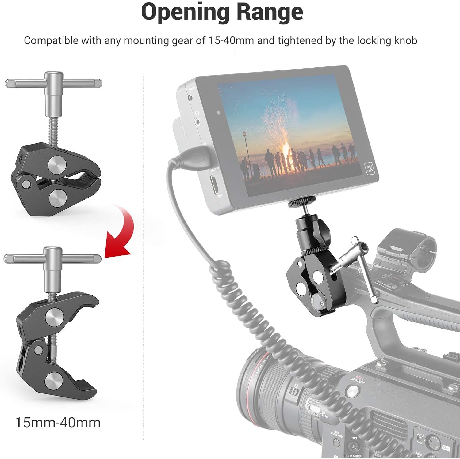 Super pince de SmallRig avec mini adaptateur pour griffe porte-accessoires avec vis 1/4 pour moniteur de champ LCD, lampes LED, microphone, pour