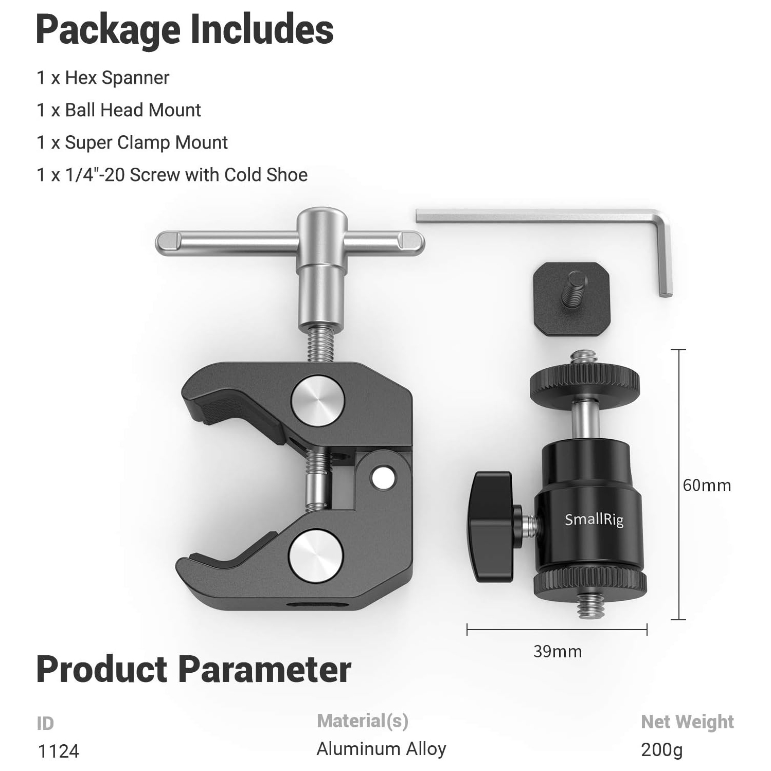 Super pince de SmallRig avec mini adaptateur pour griffe porte-accessoires avec vis 1/4 pour moniteur de champ LCD, lampes LED, microphone, pour