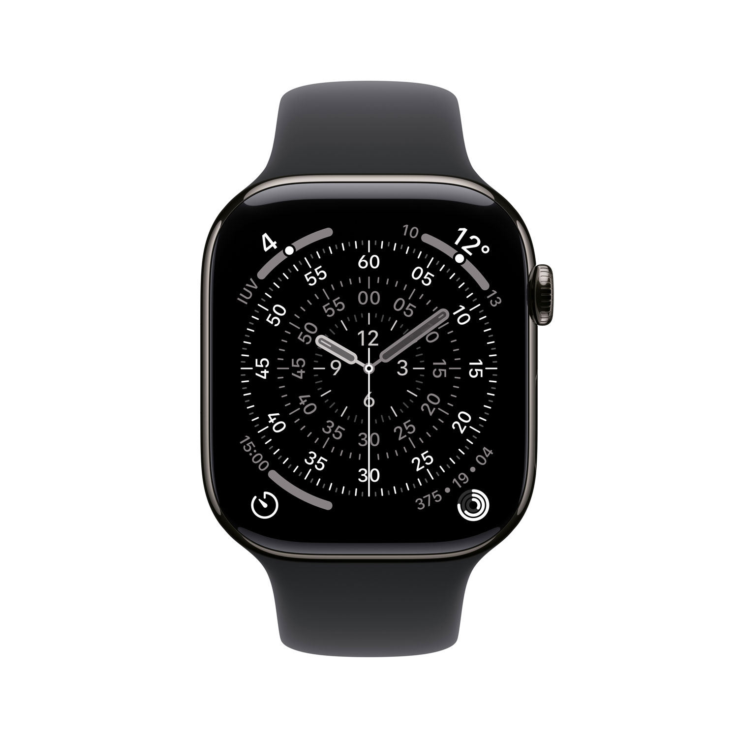Apple Watch Series 11 avec boîtier de 46 mm en titane ardoise et bracelet sport noir - Moyen/Grand