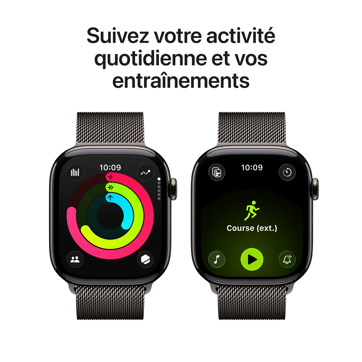 Apple Watch Series 11 avec boîtier de 46 mm en titane ardoise et bracelet milanais ardoise - Moyen/Grand
