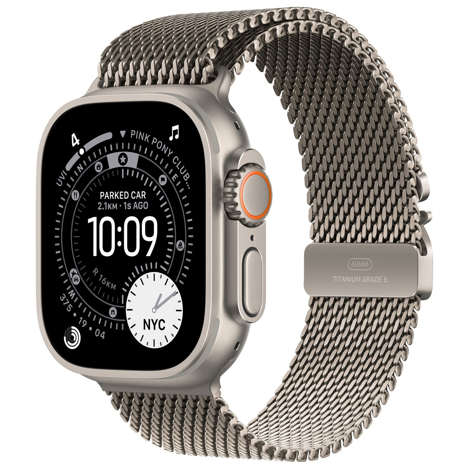 Apple Watch Ultra 3 49mm Natural Titanium Case with Natural Titanium Milanese Loop - Medium