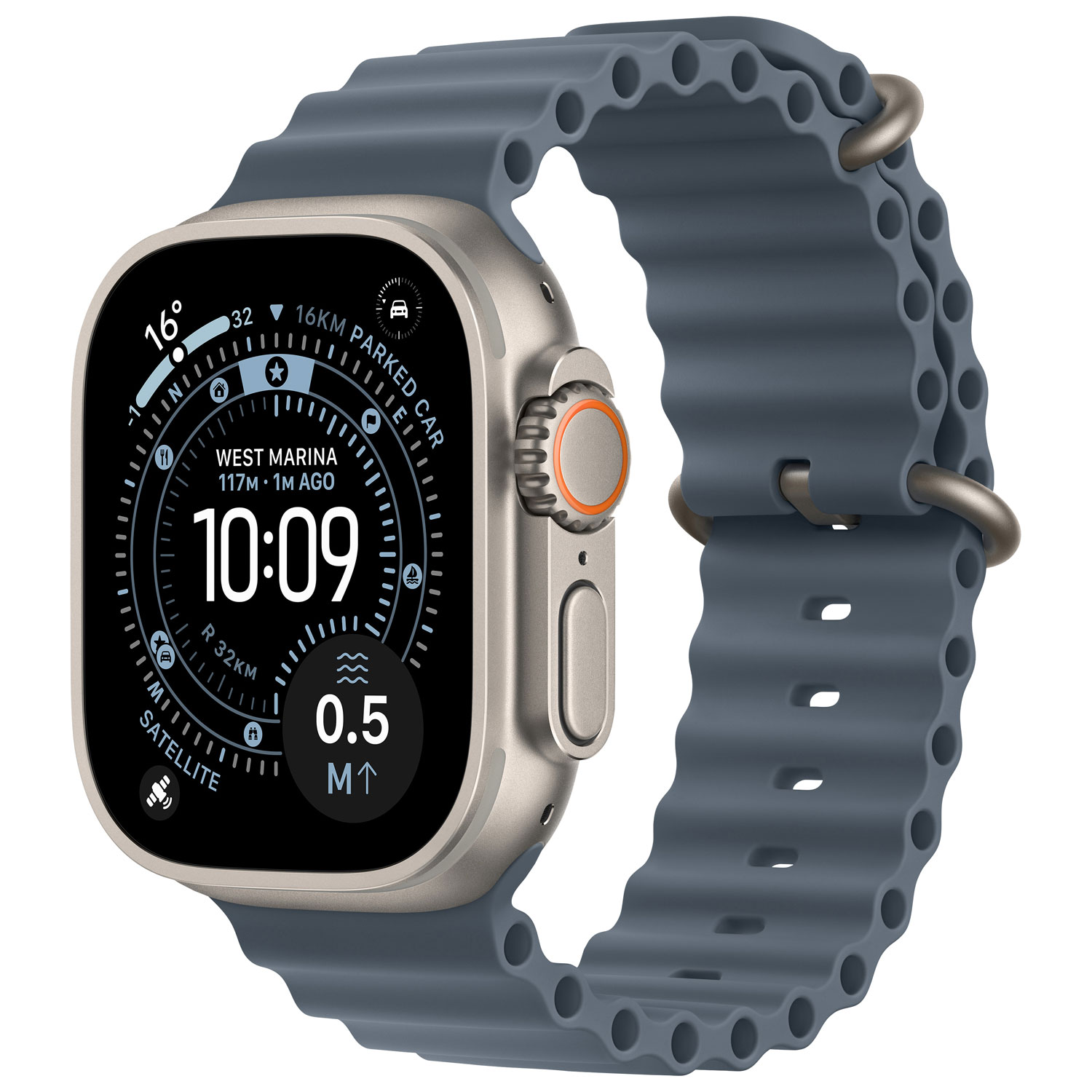 Apple Watch Ultra 3 avec boîtier de 49 mm en titane naturel et bracelet Océan bleu nautique