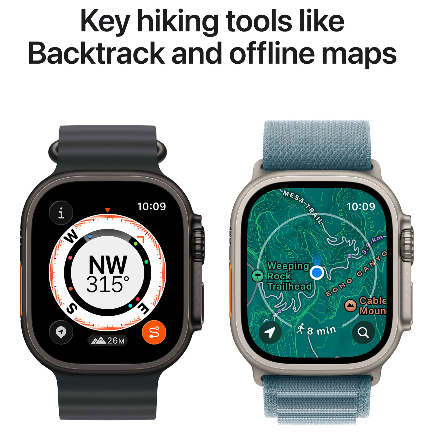 Apple Watch Ultra 3 avec boîtier de 49 mm en titane naturel et bracelet Océan bleu nautique