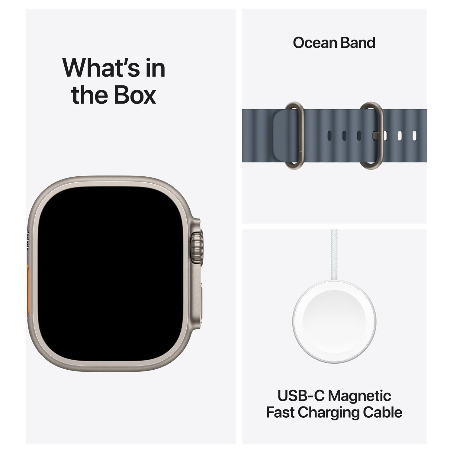 Apple Watch Ultra 3 avec boîtier de 49 mm en titane naturel et bracelet Océan bleu nautique