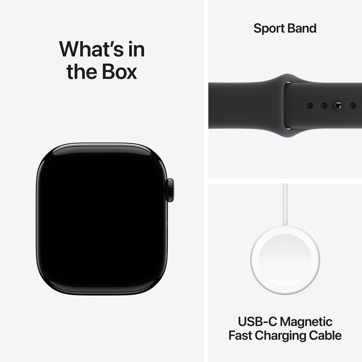 Apple Watch Series 11 avec boîtier de 42 mm en aluminium noir de jais et bracelet sport noir - Petit/Moyen