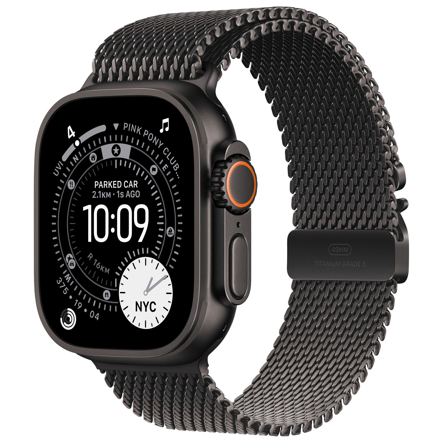 Apple Watch Ultra 3 49mm Black Titanium Case with Black Titanium Milanese Loop - Medium