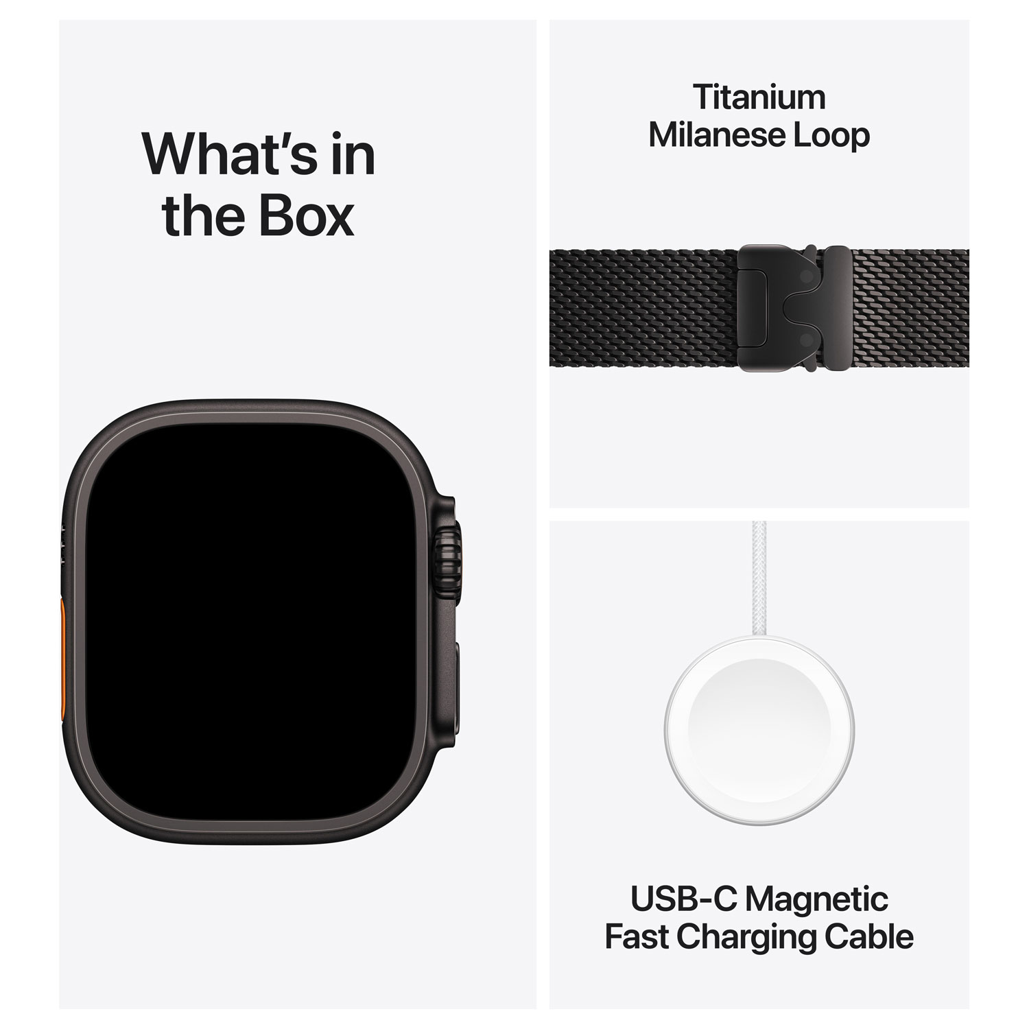Apple Watch Ultra 3 49mm Black Titanium Case with Black Titanium Milanese Loop - Medium