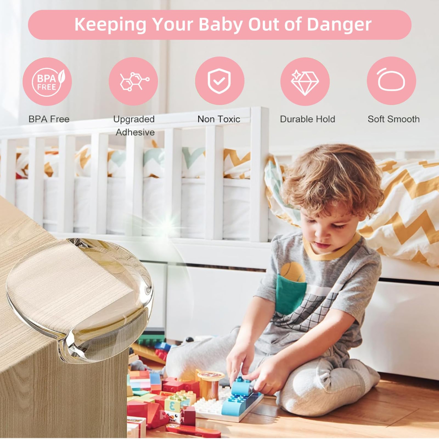 24 protecteur de coin transparent PCS, protecteur de coin sphérique ＆ en L pour bébé avec adhésif en gel robuste, pare-chocs de sécurité pour coins