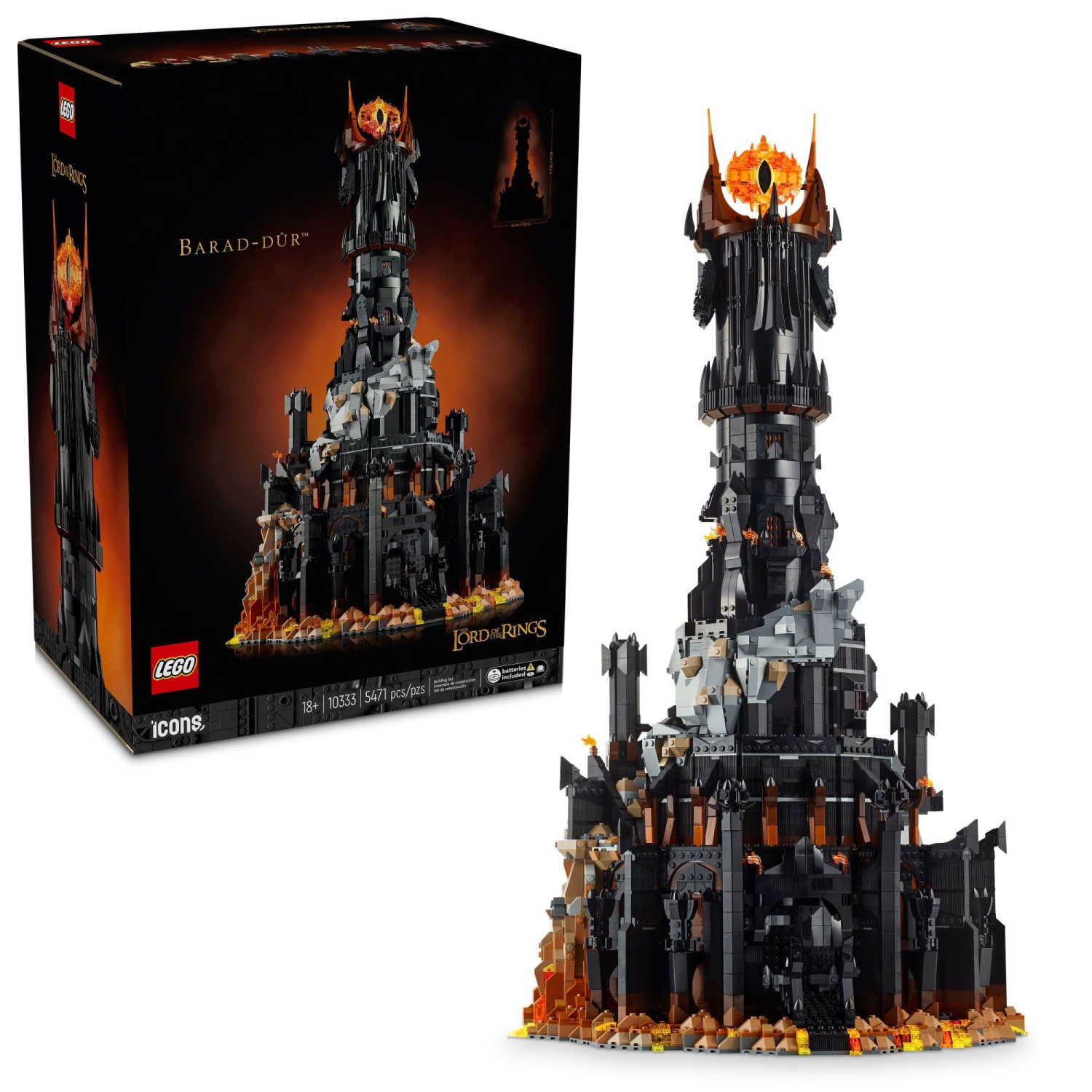 LEGO Icons - Le Seigneur des anneaux Barad-dûr pour adultes - Le Seigneur des anneaux à collectionner pour les amateurs - Comprend 6 minifigurines -