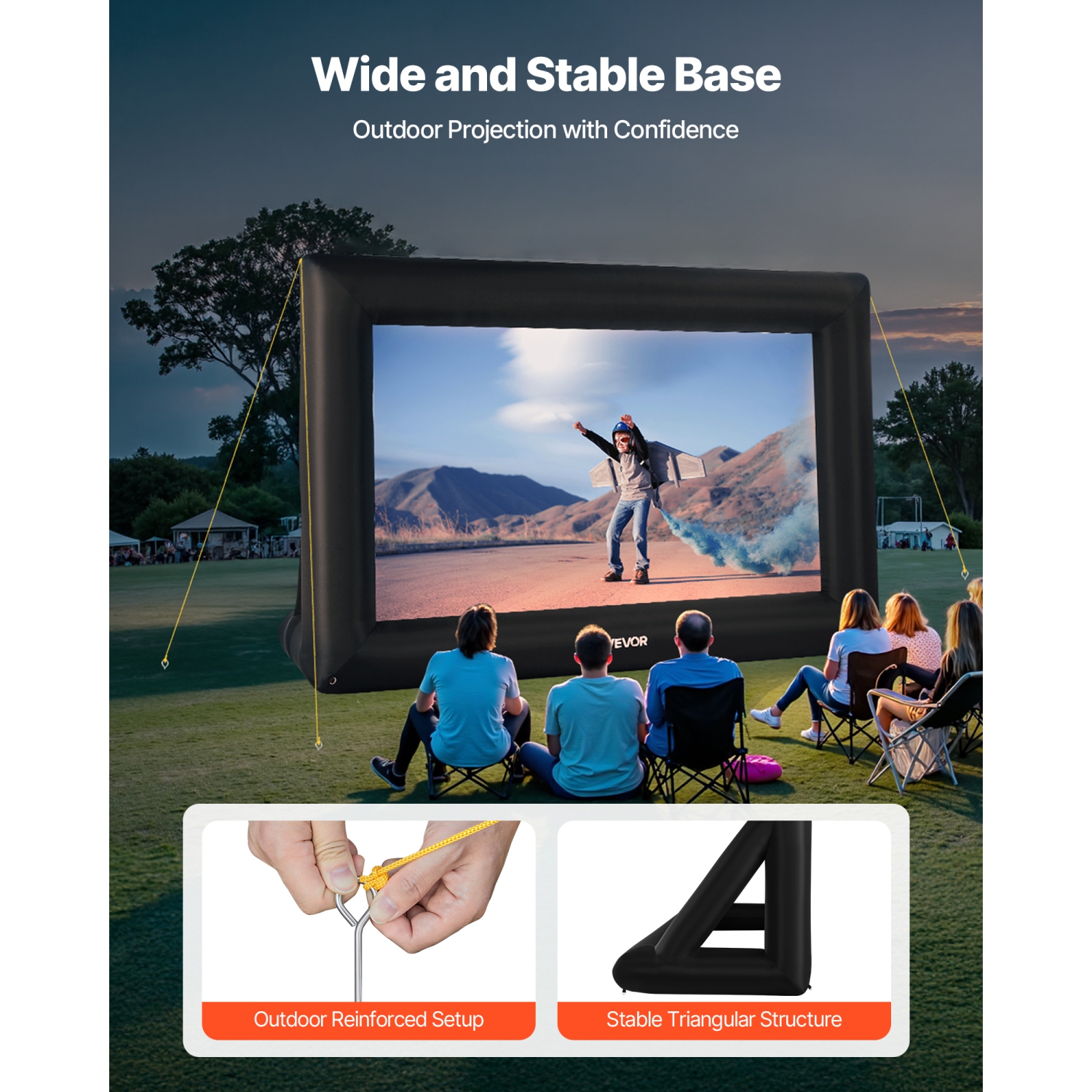 Écran de cinéma gonflable VEVOR 16&nbsp;pi, écran de projection gonflable lavable 600D avec sac de rangement portatif, installation facile 16:9