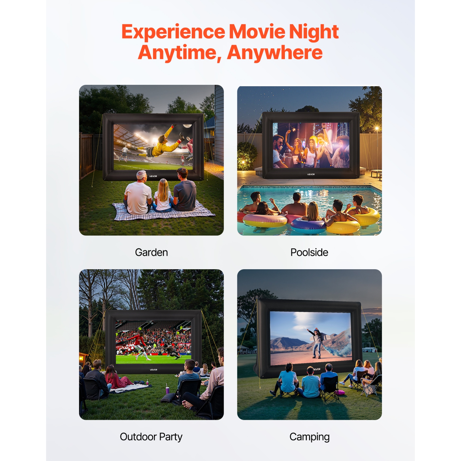 Écran de cinéma gonflable VEVOR 16&nbsp;pi, écran de projection gonflable lavable 600D avec sac de rangement portatif, installation facile 16:9