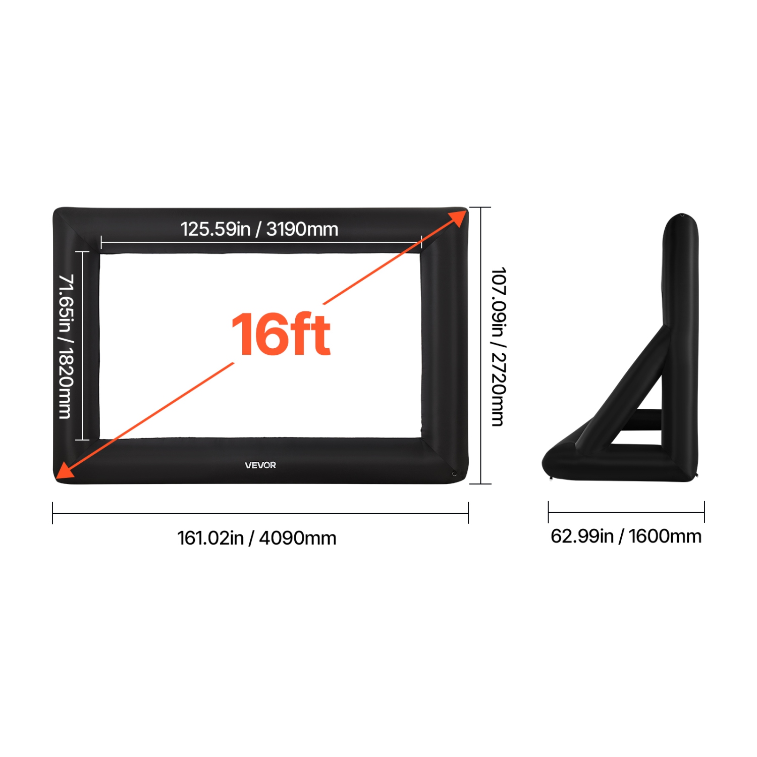 Écran de cinéma gonflable VEVOR 16&nbsp;pi, écran de projection gonflable lavable 600D avec sac de rangement portatif, installation facile 16:9