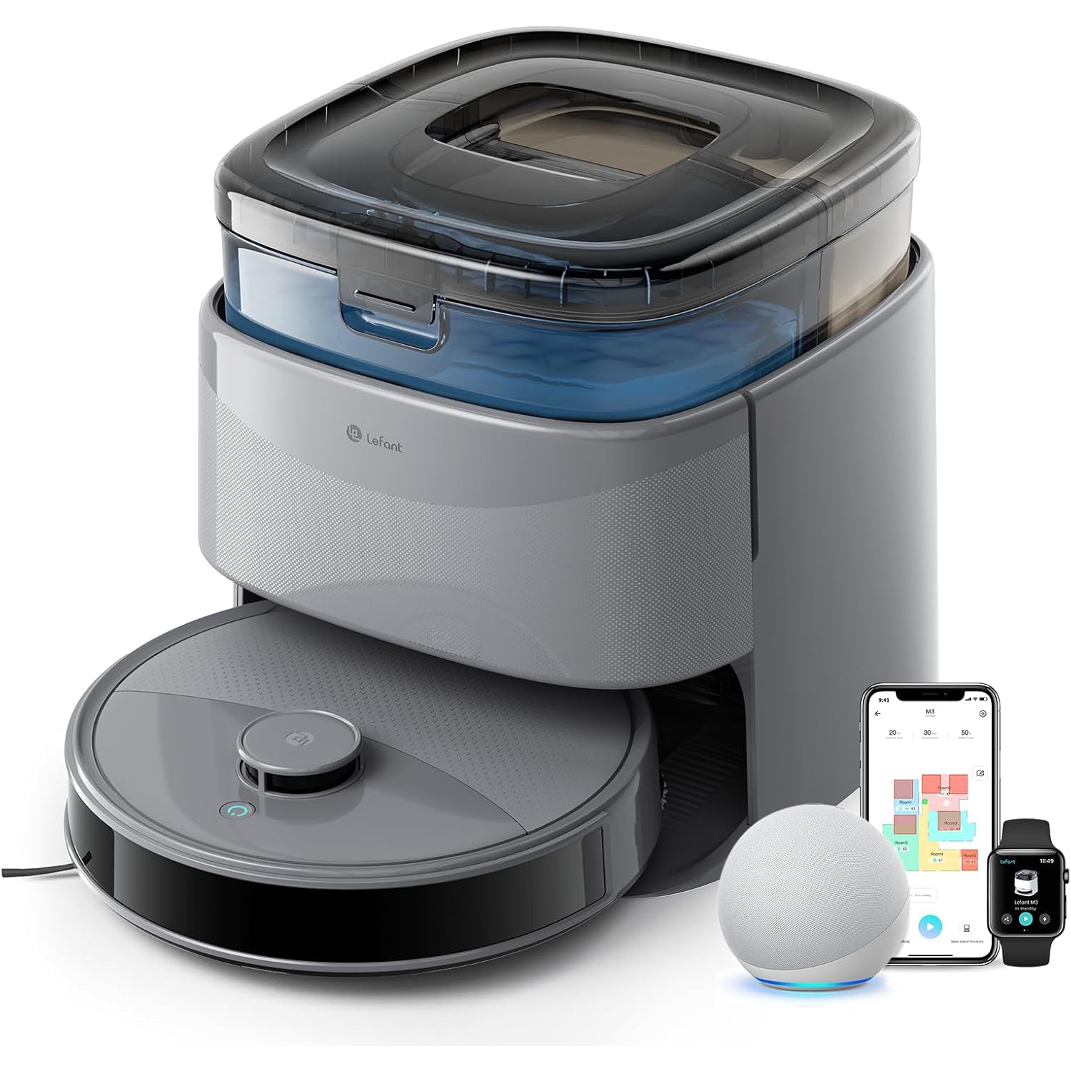 Lefant M3 Max Robot Vacuum, Auto Mop Washing, 20000Pa Suction, Self-Emptying & Refilling, 9mm Mop Lifting, 200RPM Spinning Mops, Smart Obstacle