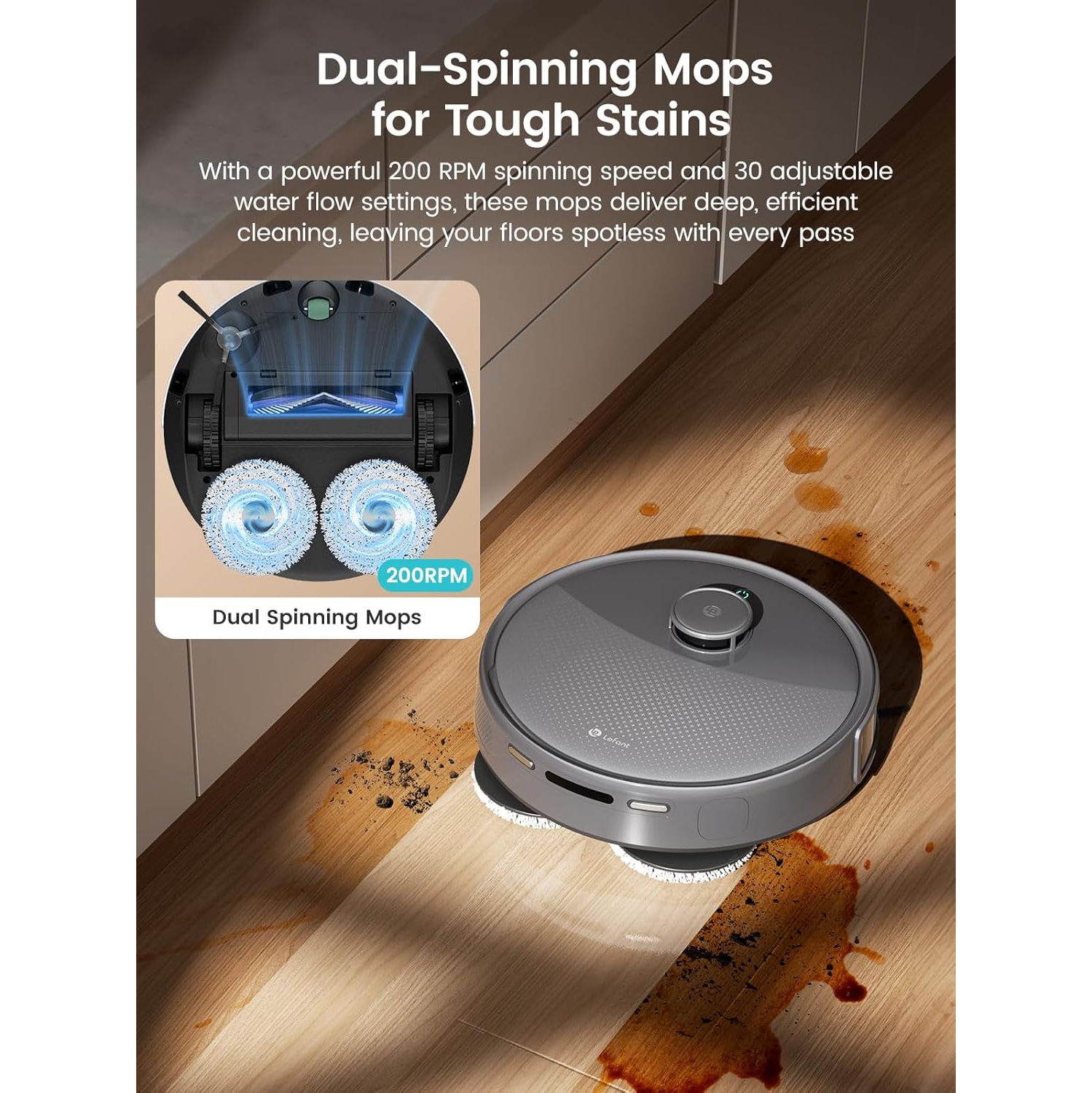 Lefant M3 Max Robot Vacuum, Auto Mop Washing, 20000Pa Suction, Self-Emptying & Refilling, 9mm Mop Lifting, 200RPM Spinning Mops, Smart Obstacle