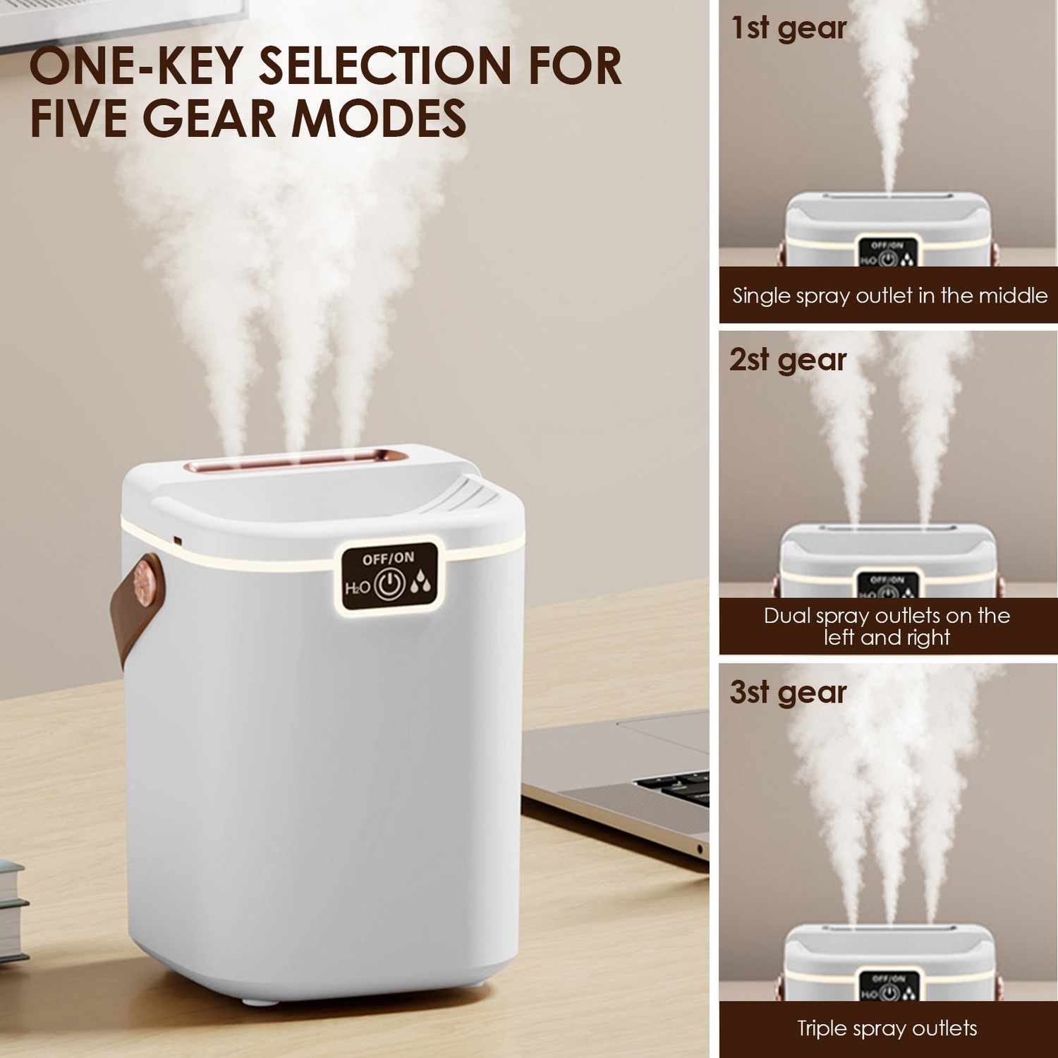 Air Humidifier 3 Nozzles USB Cool Mist Diffuser 2000ml Large Capacity for Home Bedroom Office Desk Top Fill Quiet Aromatherapy