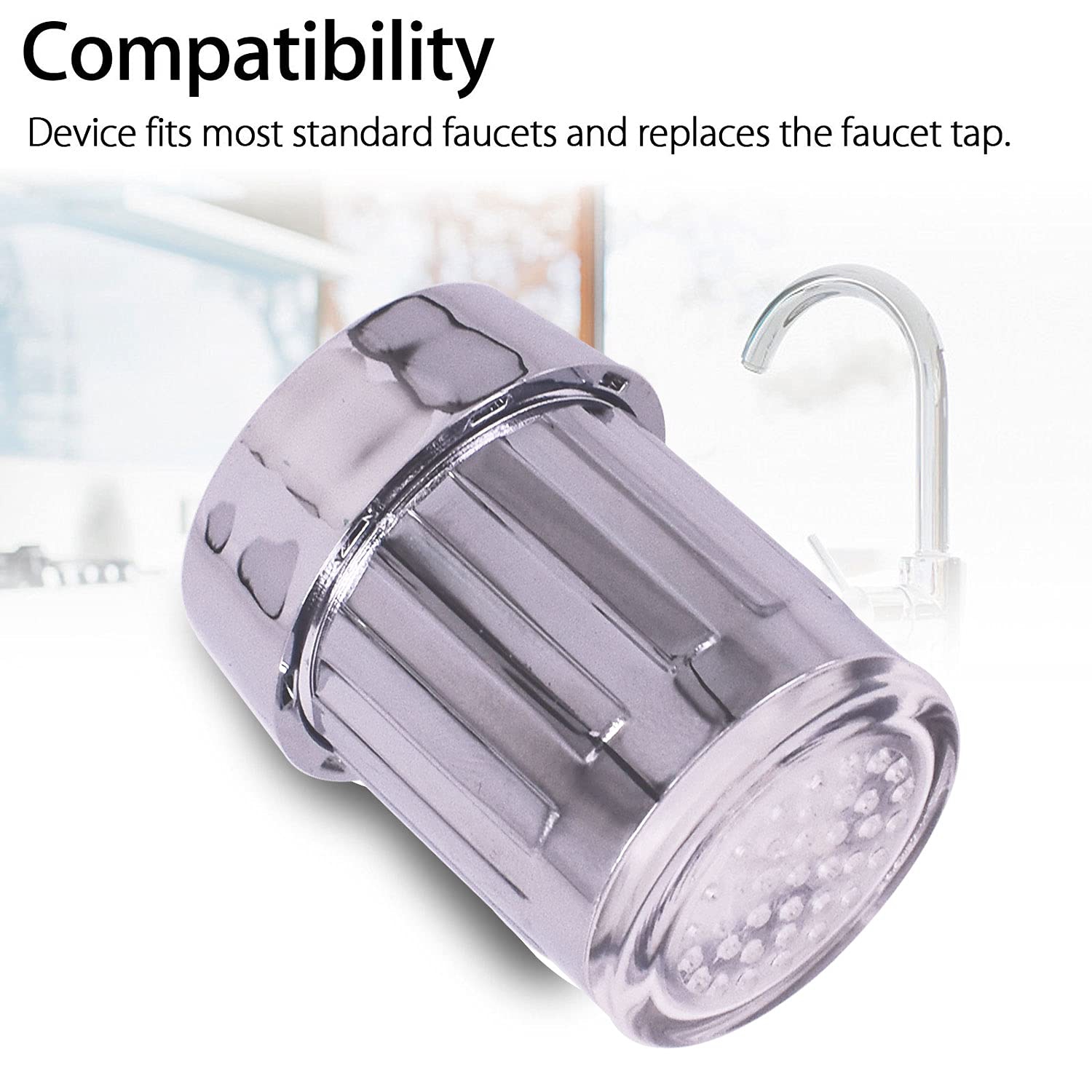 2 Pack 3 Color Temperature Sensitive Gradient LED Water Faucet Light Water Stream Color Changing Faucet Spout Sink Tap Faucet for Kitchen Bathroom