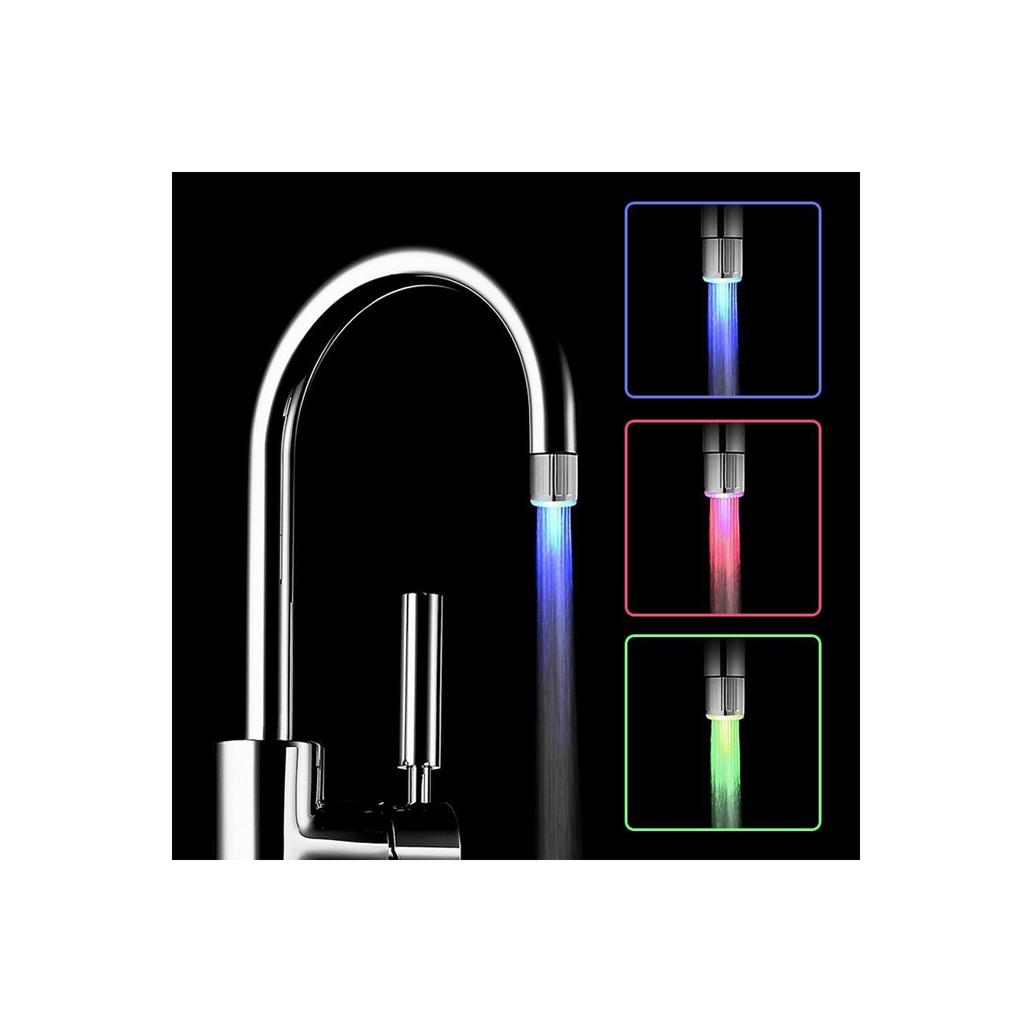 2 Pack 3 Color Temperature Sensitive Gradient LED Water Faucet Light Water Stream Color Changing Faucet Spout Sink Tap Faucet for Kitchen Bathroom