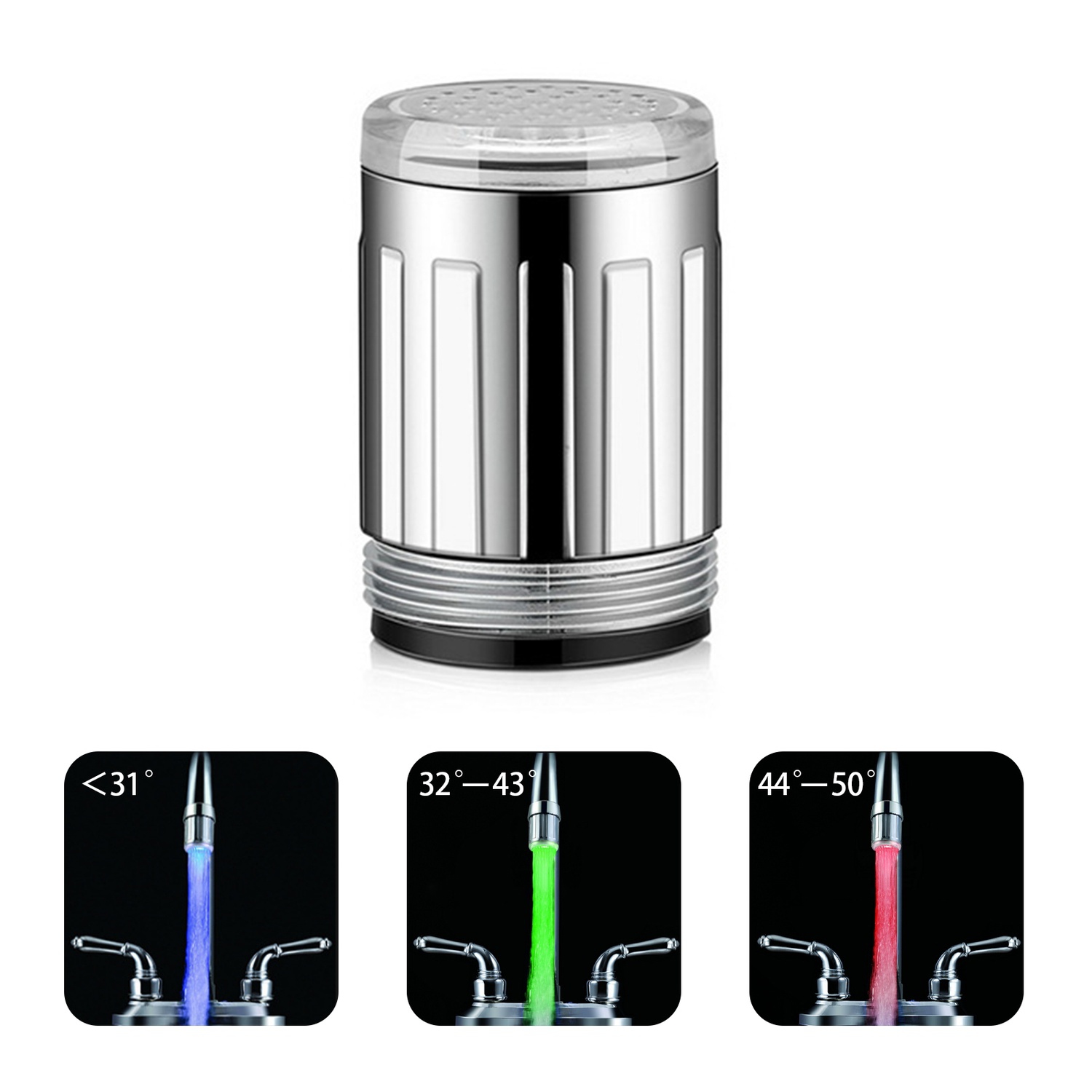 2 Pack 3 Color Temperature Sensitive Gradient LED Water Faucet Light Water Stream Color Changing Faucet Spout Sink Tap Faucet for Kitchen Bathroom