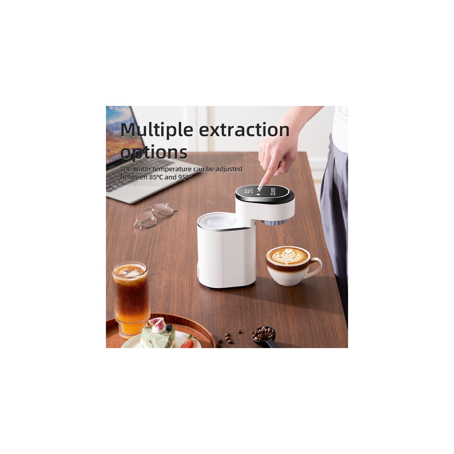 Portable coffee machine, small home fully automatic hot and cold espresso machine, semi-automatic hot and cold double espresso machine, green, US plug