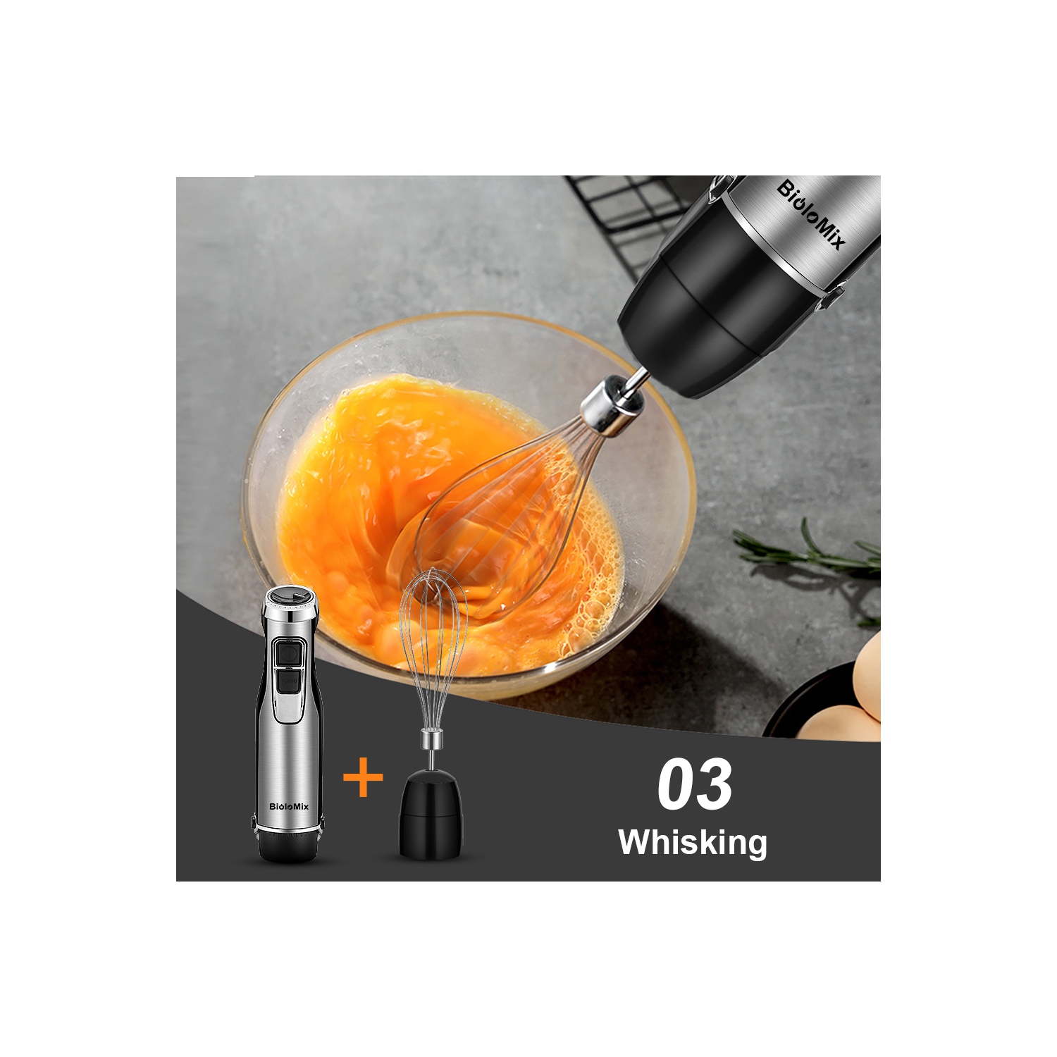 Multifunctional Hand Blender with Heavy Duty Copper Motor, Stainless Steel Housing, Whisk Attachment, Chopper, and Smoothie Cup - HB3302 5-in-1
