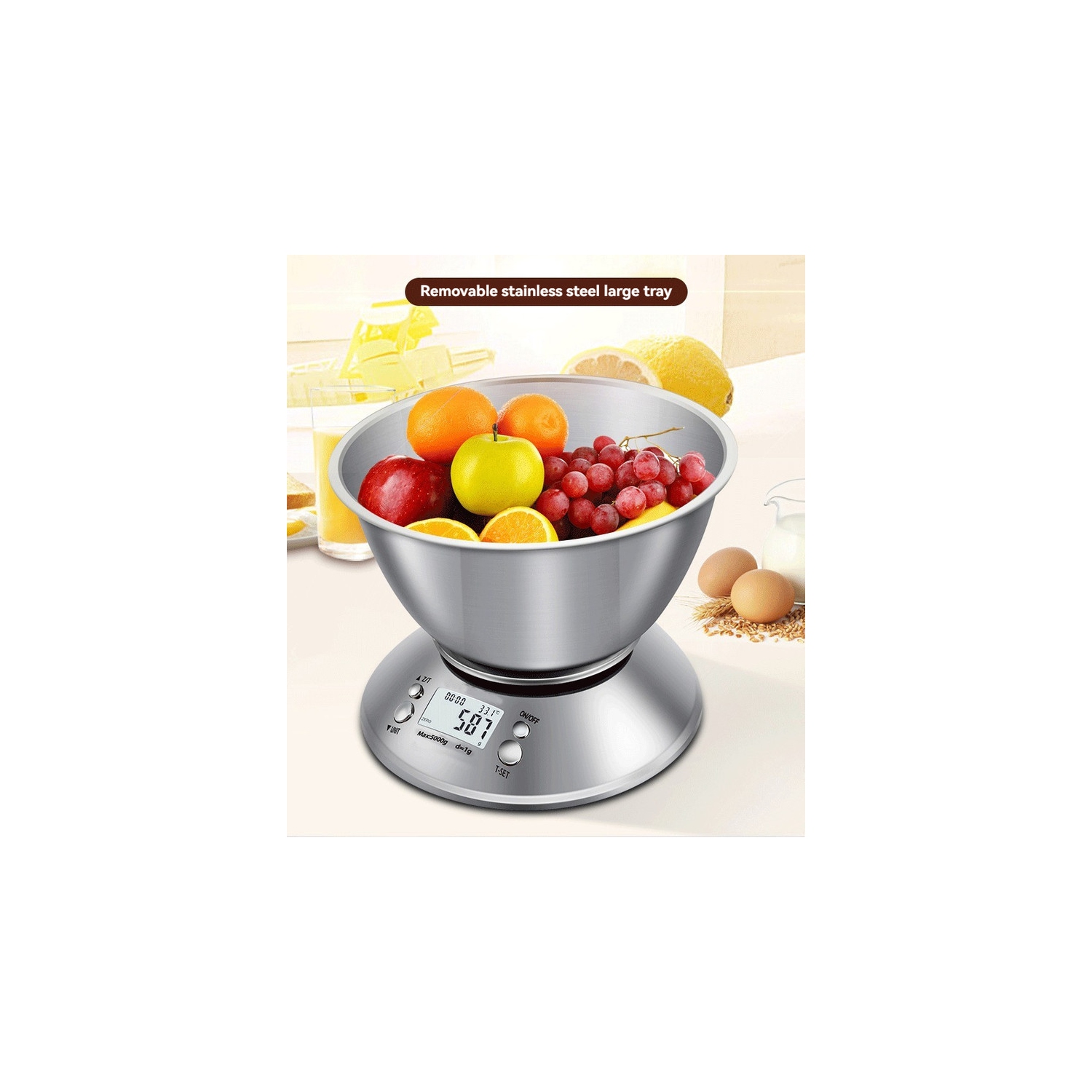 Balance de cuisine électronique en acier inoxydable avec bol, grande précision 0,1&nbsp;g 5&nbsp;kg plaque de cuisson en acier inoxydable grande