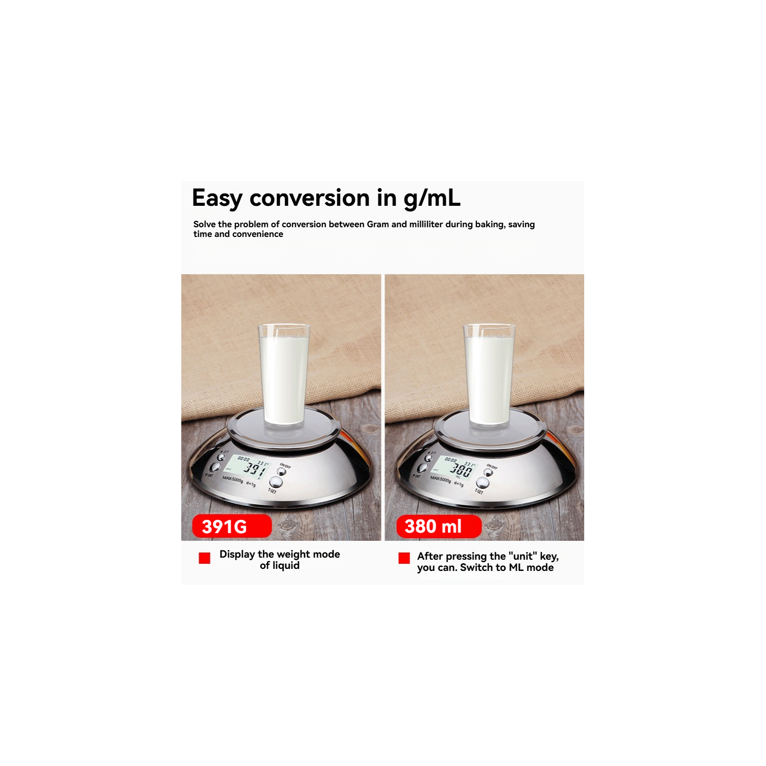 Balance de cuisine électronique en acier inoxydable avec bol, grande précision 0,1&nbsp;g 5&nbsp;kg plaque de cuisson en acier inoxydable grande