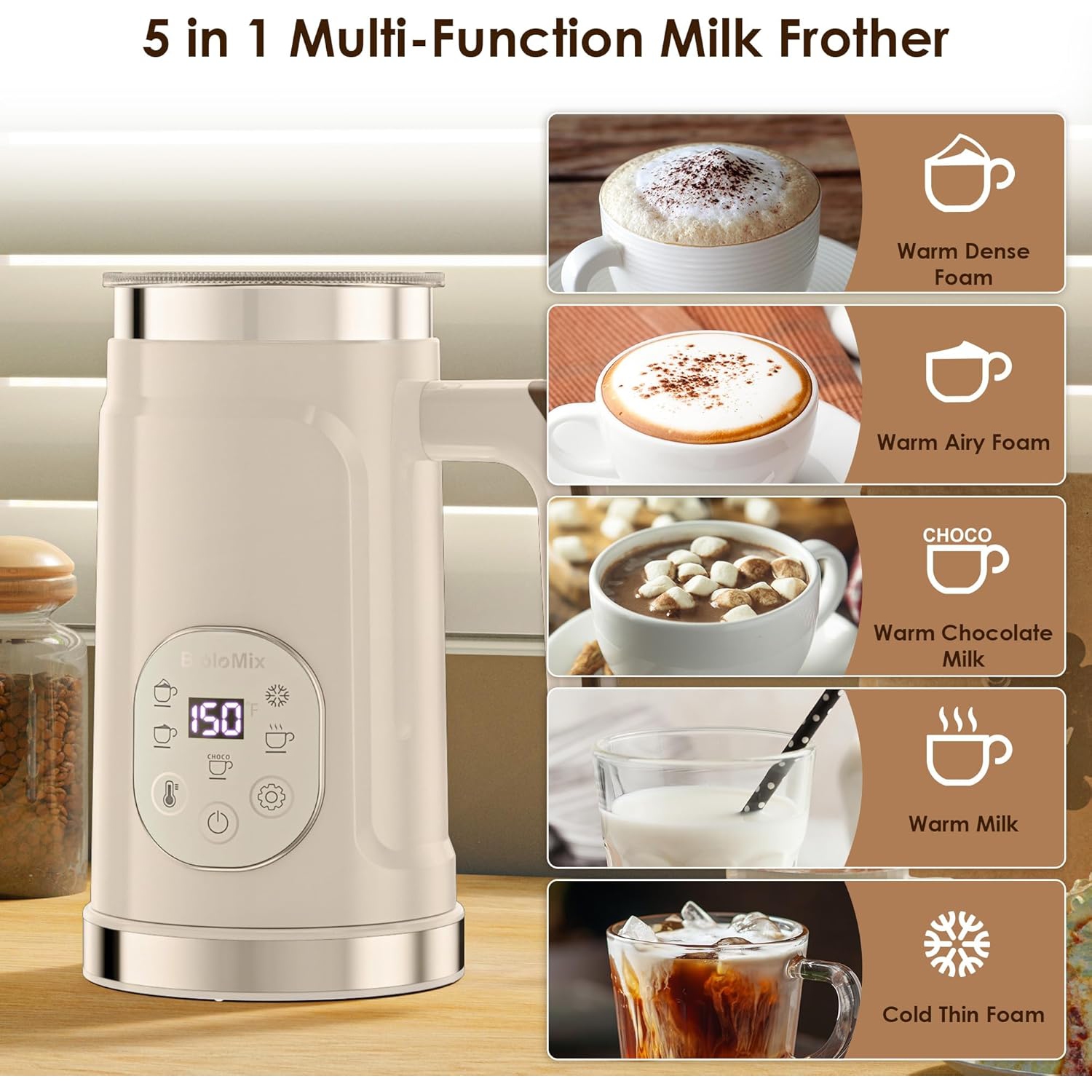 Electric Milk Frother 4 in 1 Automatic Hot and Cold Milk Frother Heater for Milk Latte Frothing Machine Hot Chocolate Cappuccino US Standard