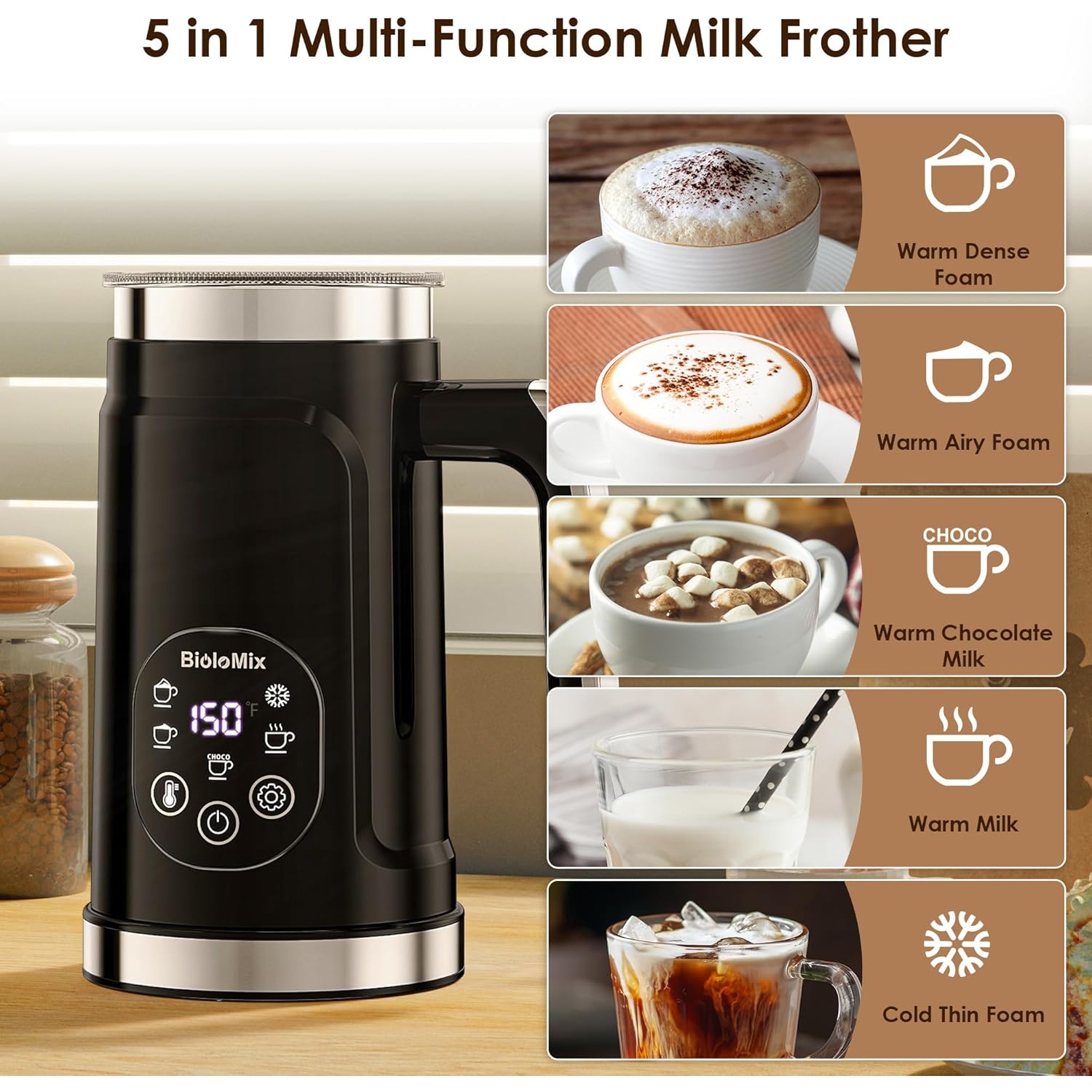 Moussoir à lait électrique Chaufferette automatique 4 en 1 pour moussoir à lait Latte Froth Machine Chocolat chaud Cappuccino US Standard