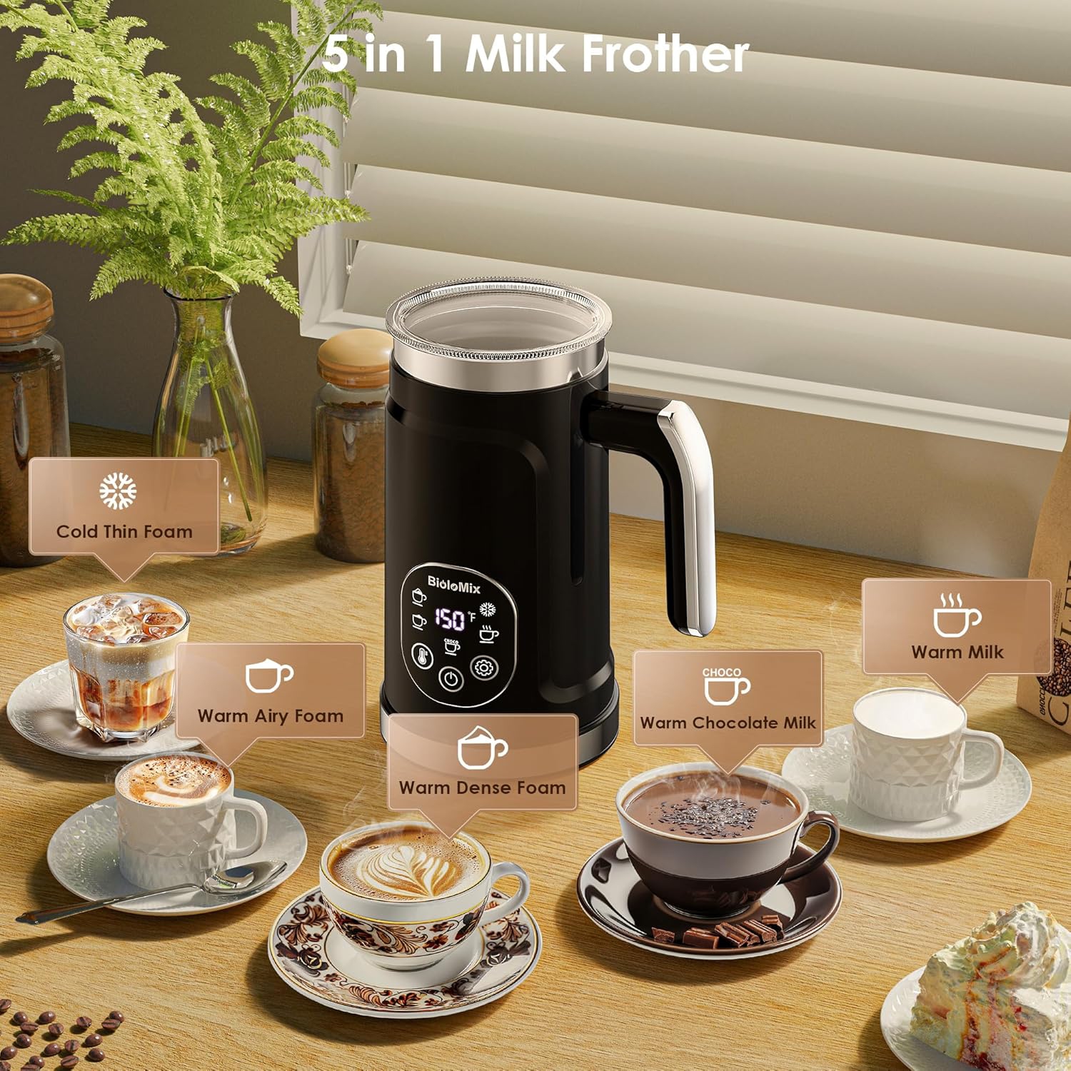 Moussoir à lait électrique Chaufferette automatique 4 en 1 pour moussoir à lait Latte Froth Machine Chocolat chaud Cappuccino US Standard