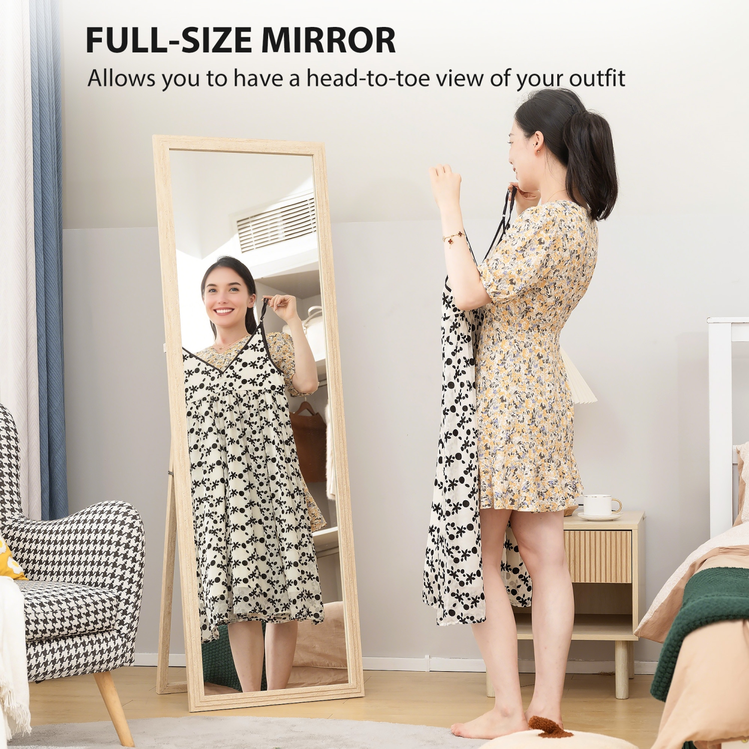 HOMCOM 64" x 21" Full Length Mirror, Standing, Wall-Mounted or Leaning Against Wall, Rectangular Full Body Mirror with Frame for Bedroom, Living