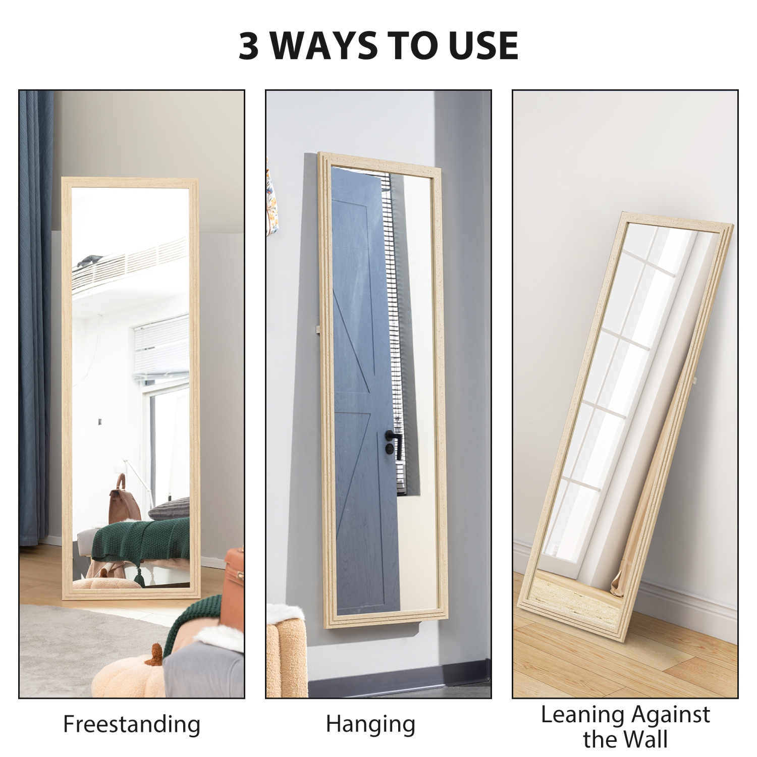 HOMCOM 64" x 21" Full Length Mirror, Standing, Wall-Mounted or Leaning Against Wall, Rectangular Full Body Mirror with Frame for Bedroom, Living