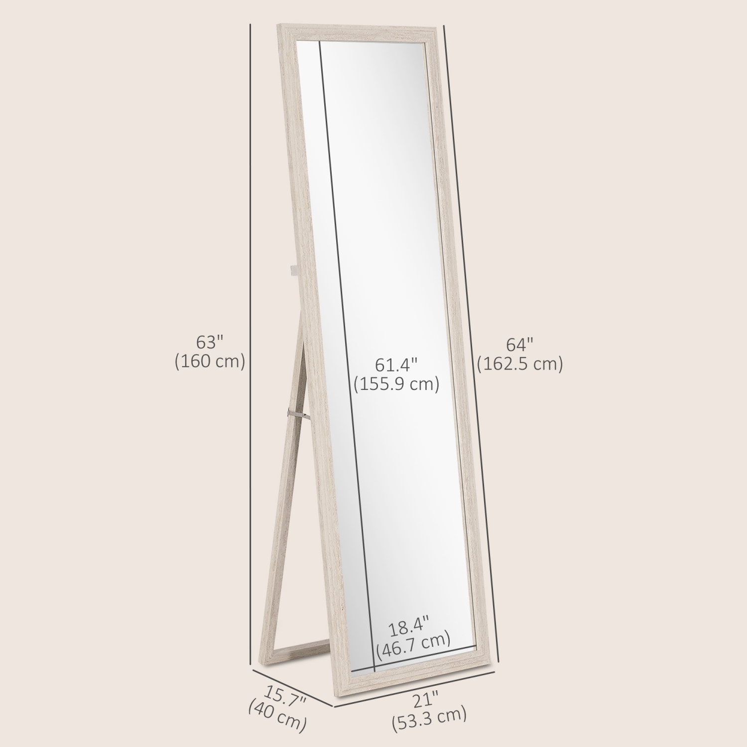 HOMCOM 64" x 21" Full Length Mirror, Standing, Wall-Mounted or Leaning Against Wall, Rectangular Full Body Mirror with Frame for Bedroom, Living