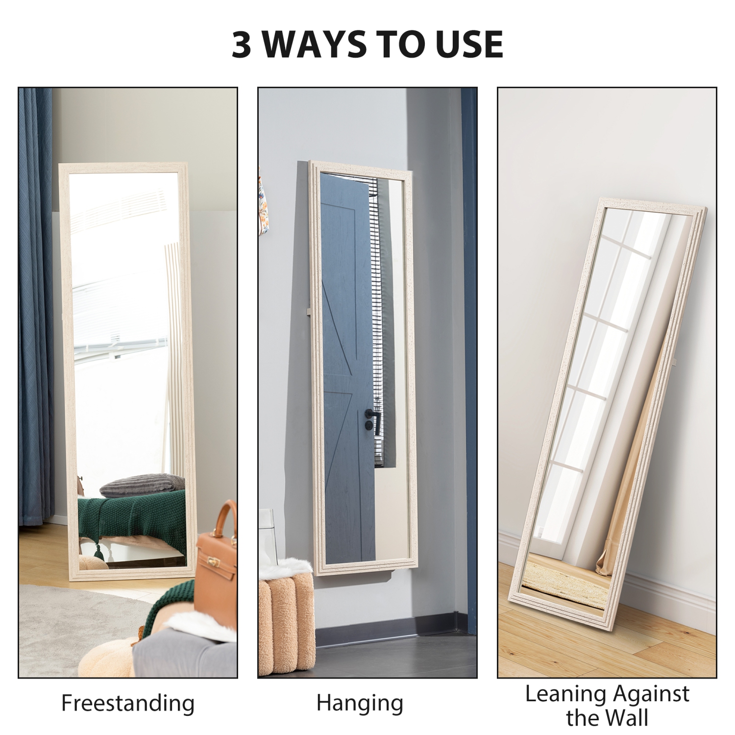 HOMCOM 64" x 21" Full Length Mirror, Standing, Wall-Mounted or Leaning Against Wall, Rectangular Full Body Mirror with Frame for Bedroom, Living