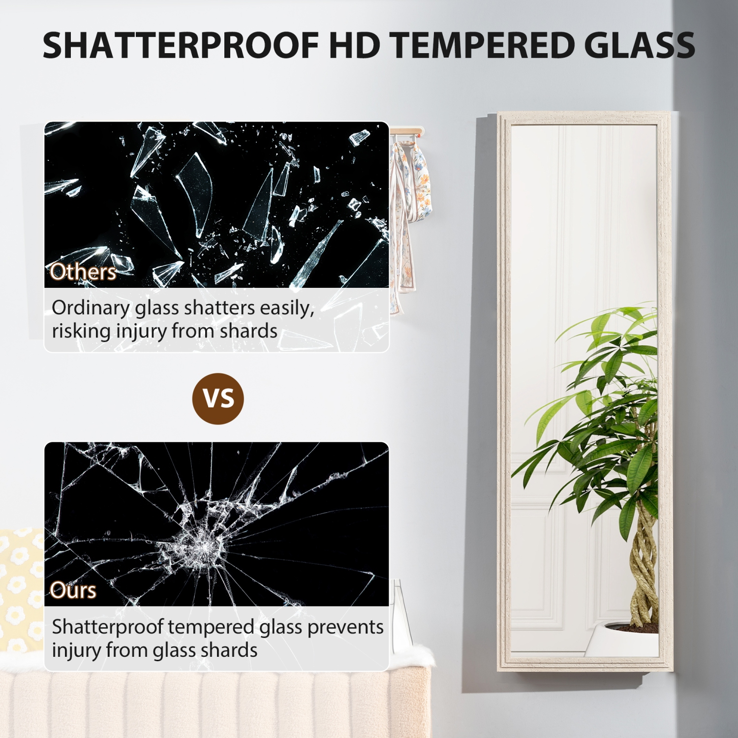 HOMCOM 64" x 21" Full Length Mirror, Standing, Wall-Mounted or Leaning Against Wall, Rectangular Full Body Mirror with Frame for Bedroom, Living