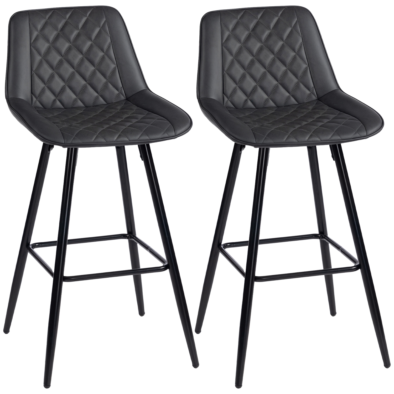 HOMCOM Bar Stools Set of 2, PU Leather Counter Height Bar Chairs, 27.75" Kitchen Stools with Metal Legs for Dining Area, Kitchen Island, Black