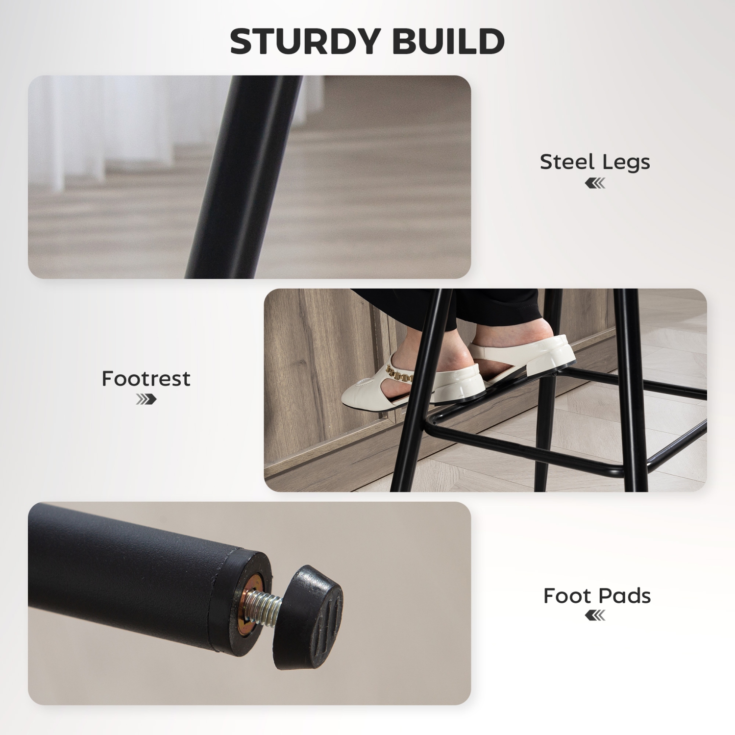 HOMCOM Bar Stools Set of 2, PU Leather Counter Height Bar Chairs, 27.75" Kitchen Stools with Metal Legs for Dining Area, Kitchen Island, Black