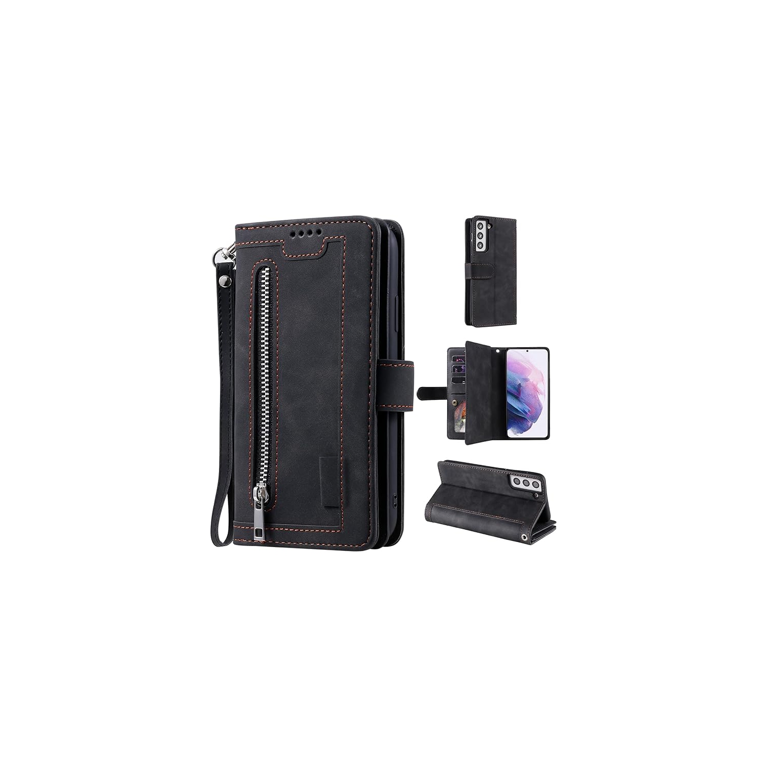 [ LIMITTED TIME OFFER ] - Wallet Case for iPhone 14 PLUS, Multi-Function Flip Folio 9 Card Slots Phone Case with Zipped Pocket Wrist Strap