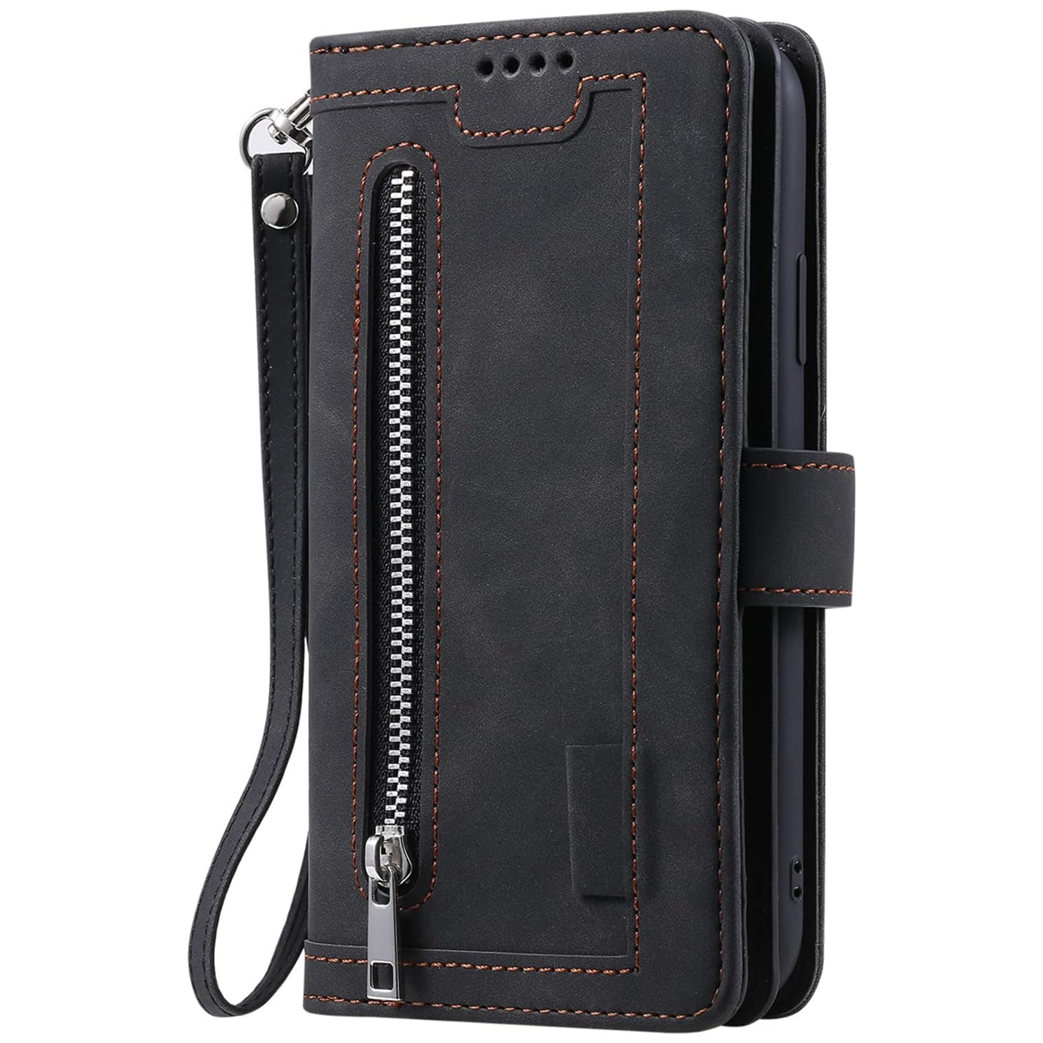 [ LIMITTED TIME OFFER ] - Wallet Case for iPhone 14 PLUS, Multi-Function Flip Folio 9 Card Slots Phone Case with Zipped Pocket Wrist Strap