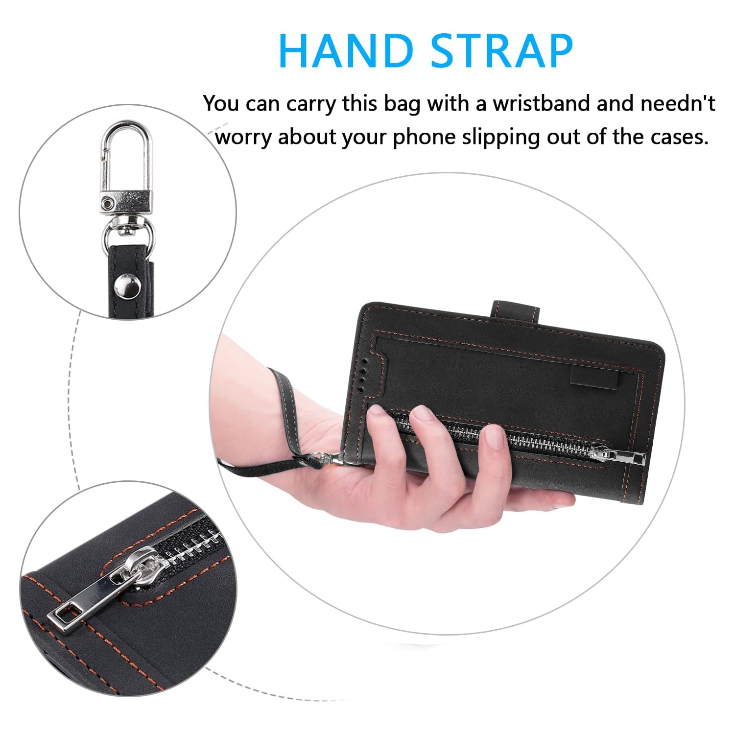 [ LIMITTED TIME OFFER ] - Wallet Case for iPhone 14 PLUS, Multi-Function Flip Folio 9 Card Slots Phone Case with Zipped Pocket Wrist Strap