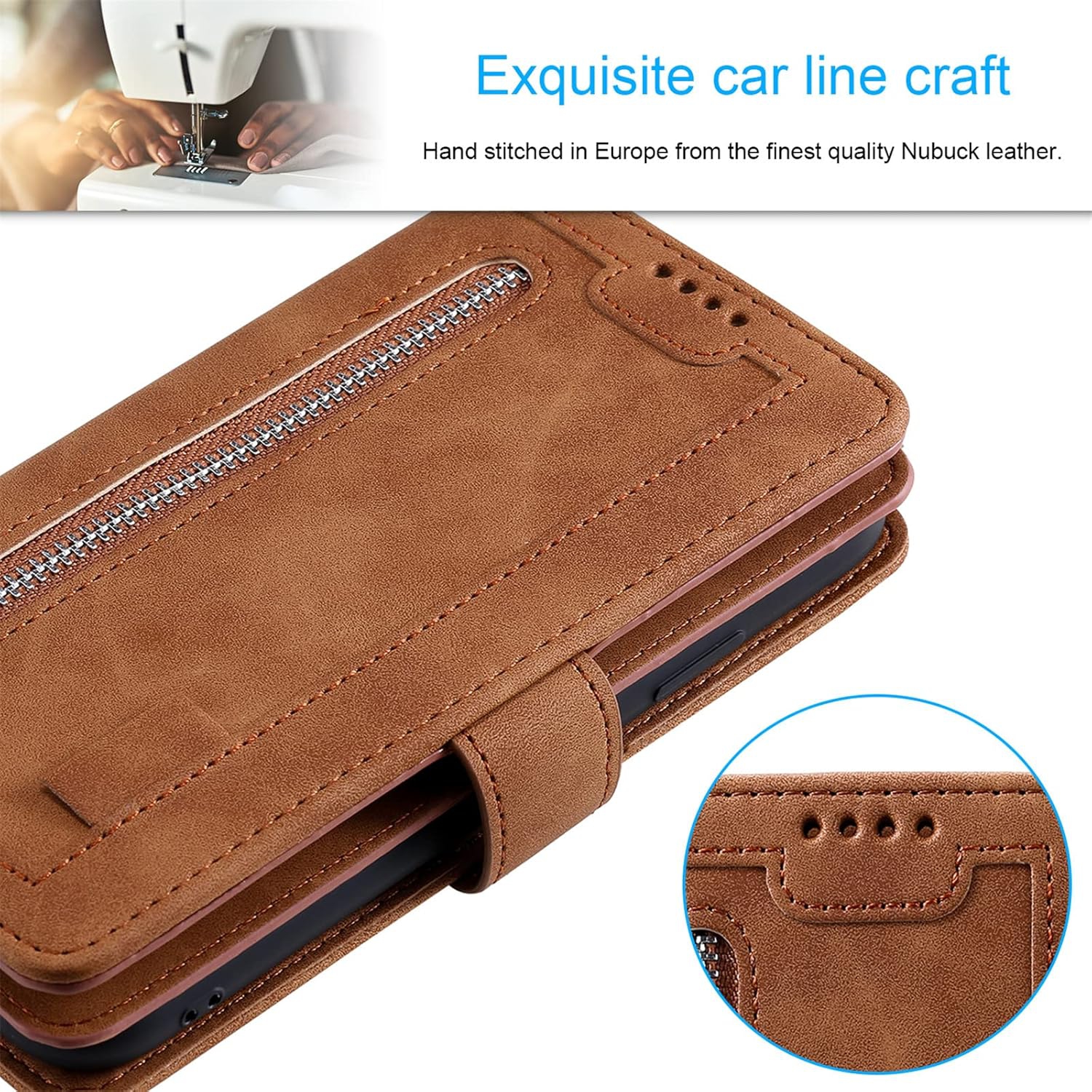 [ LIMITTED TIME OFFER ] - Wallet Case for iPhone 14 PLUS, Multi-Function Flip Folio 9 Card Slots Phone Case with Zipped Pocket Wrist Strap